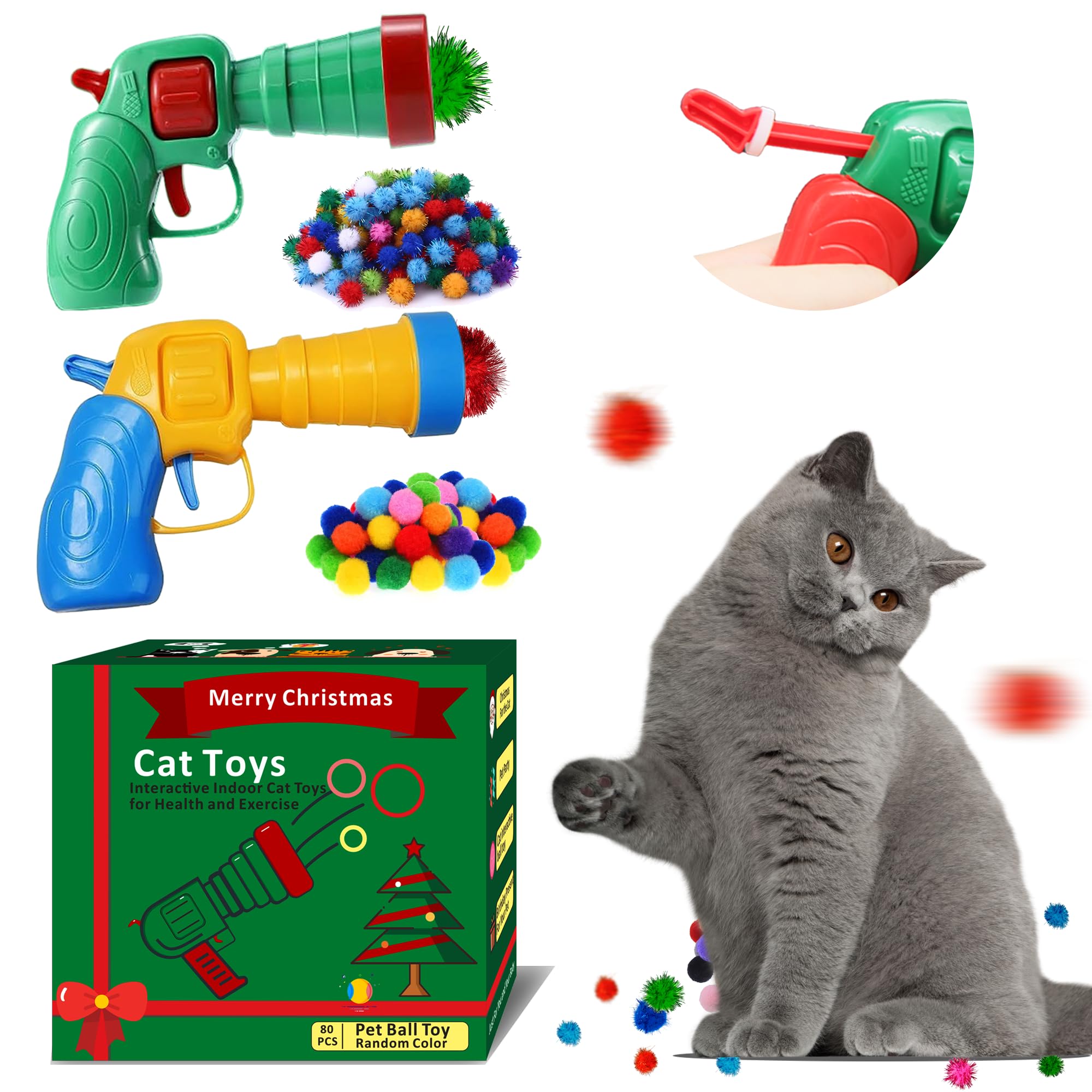 Leoezx 82Pcs cat toys gun launcher package view for engaging interactive play.