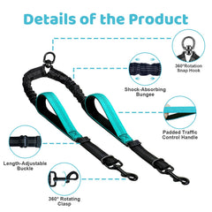 LEOSASA 360-swivel clip prevents twisting while two dogs move in synchrony.