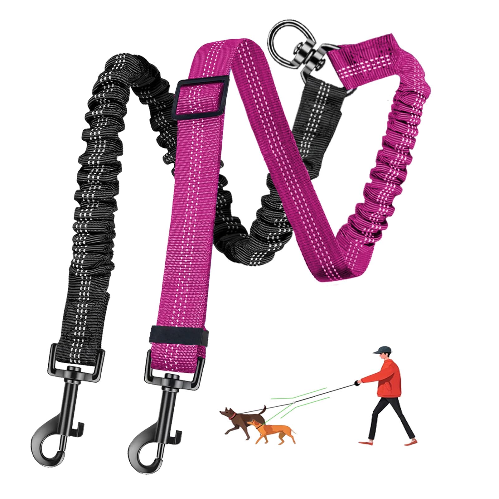 LEOSASA double dog leash with 360° swivel clip for tangle-free walks with two dogs