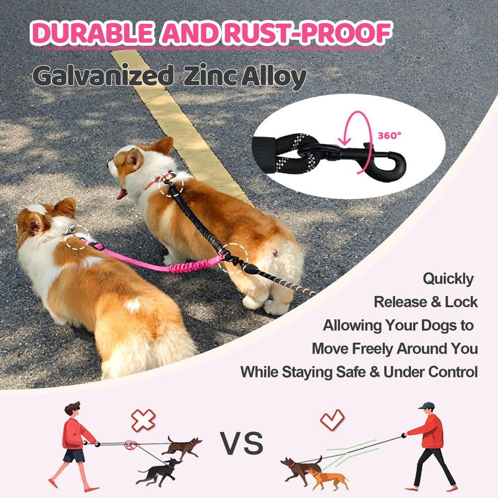 LEOSASA double dog leash includes reflective strips for night visibility