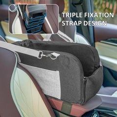Lepark center-console dog seat with harness attachment for added security during travel.
