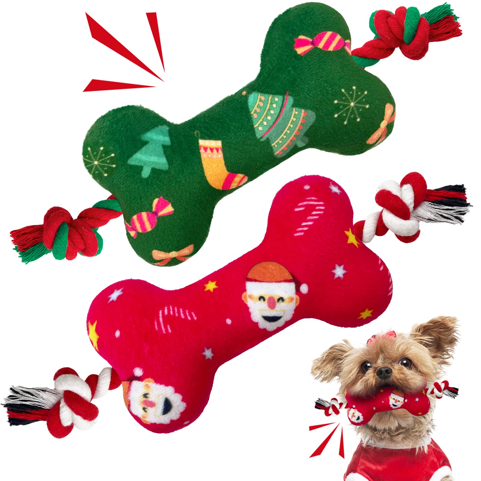 Lepawit Christmas two-pack toy—soft squeaky play for dogs, encourages interactive fetch and gentle chew