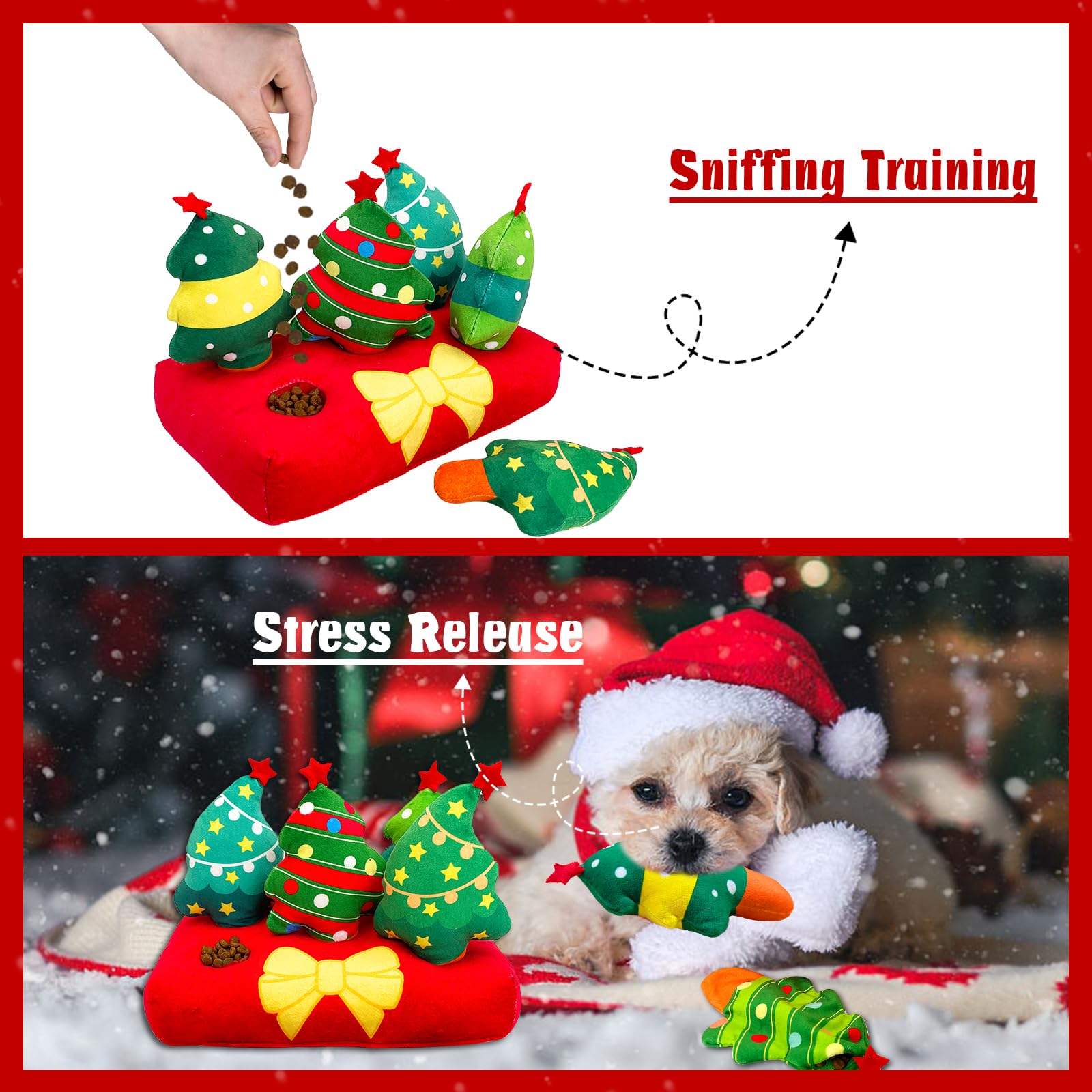 Lepawit Christmas Hide and Seek dog toy, closeup squeaker, engages dogs during indoor play