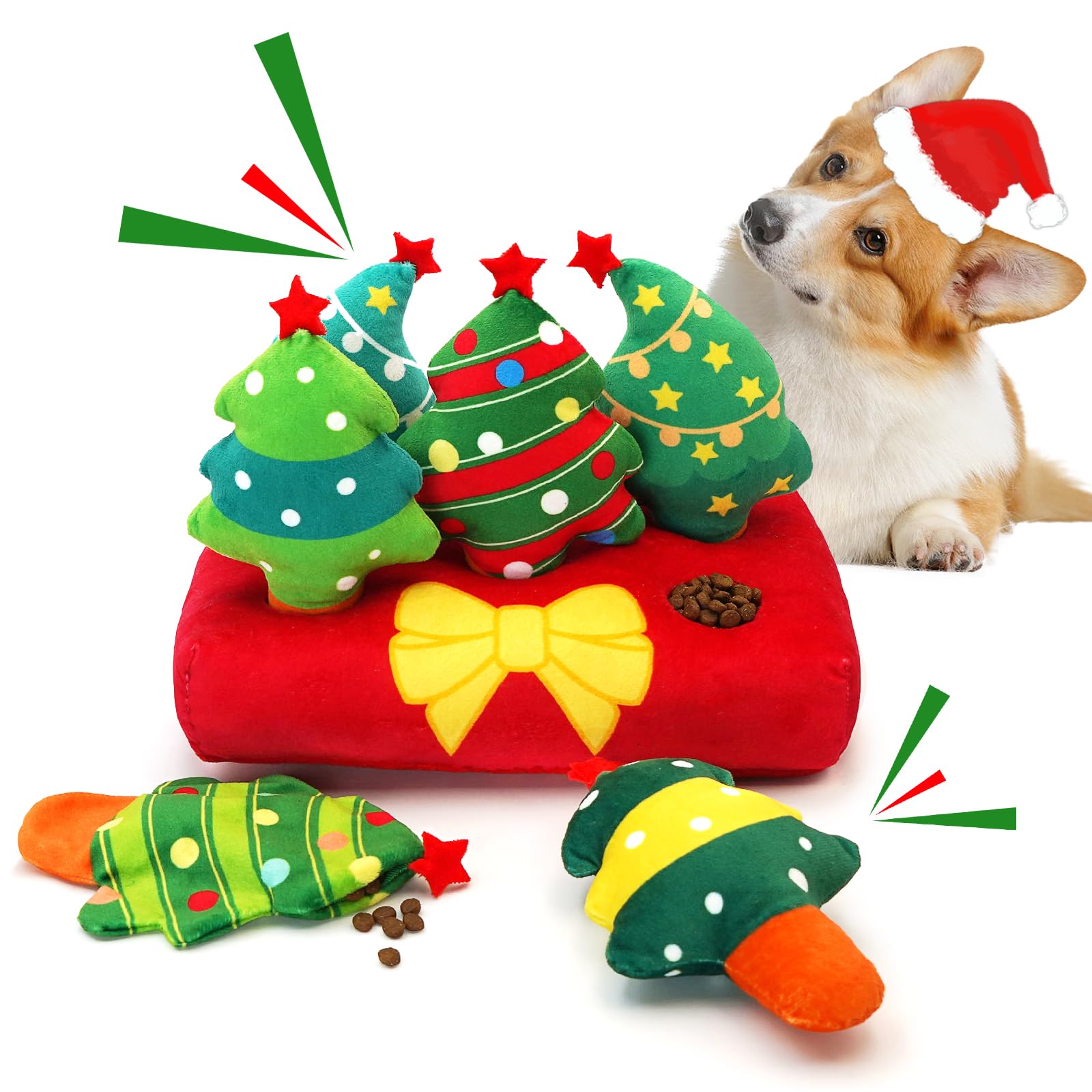 Lepawit Christmas Hide and Seek dog toy, side view, shows tree design for interactive play