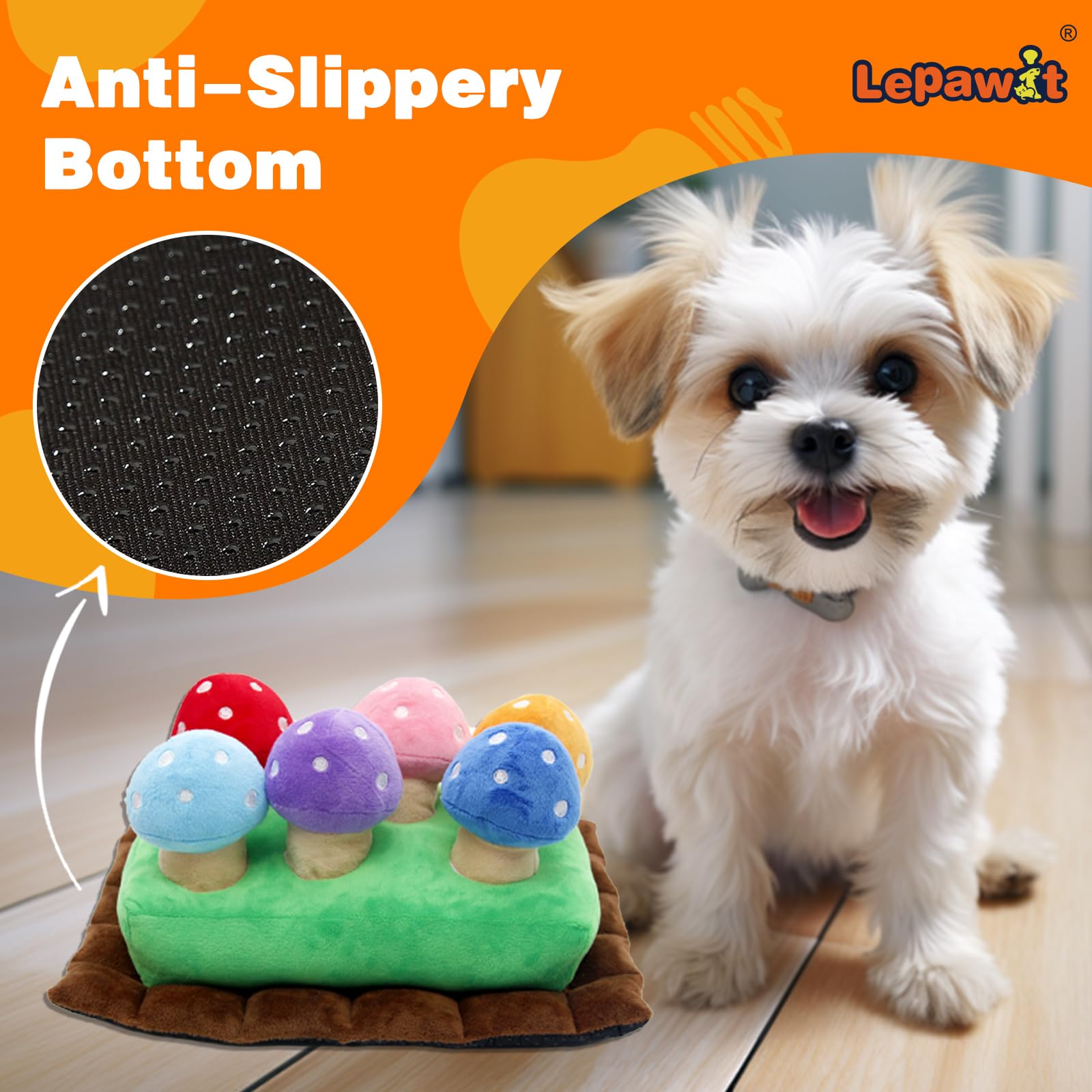 Lepawit Hide and Seek mushrooms pack image shows seven squeakers for varied sound-stimulus.