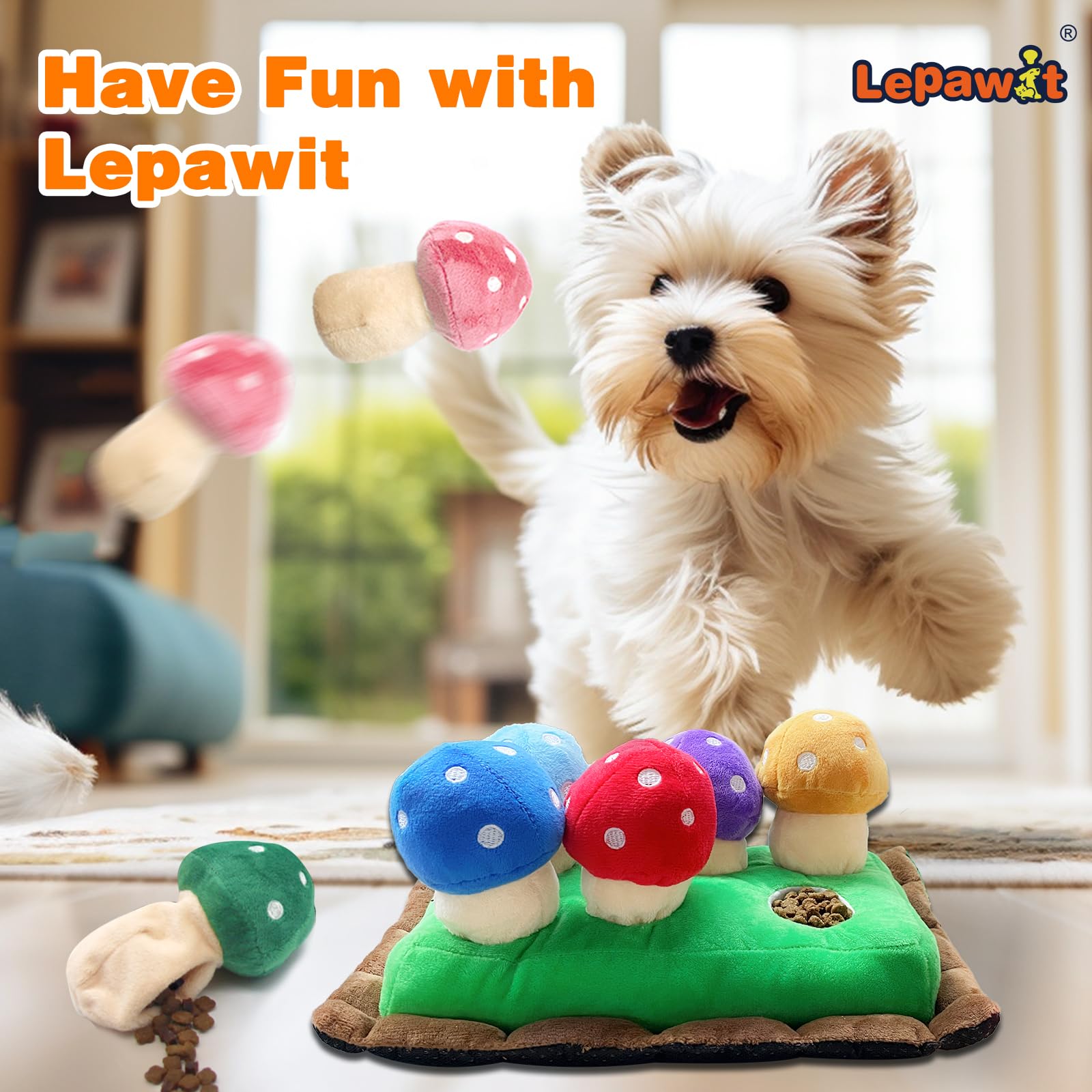 Lepawit Hide and Seek mushrooms pack image demonstrates gift-ready dog toys for indoor celebrations.