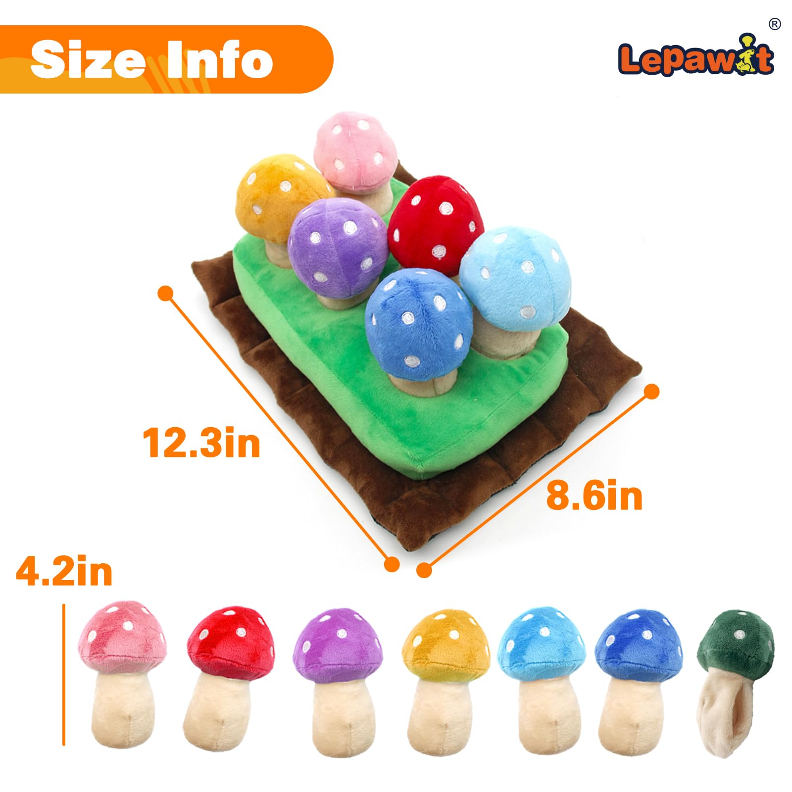 Lepawit Hide and Seek mushrooms pack image emphasizes size suited for small to medium dogs.