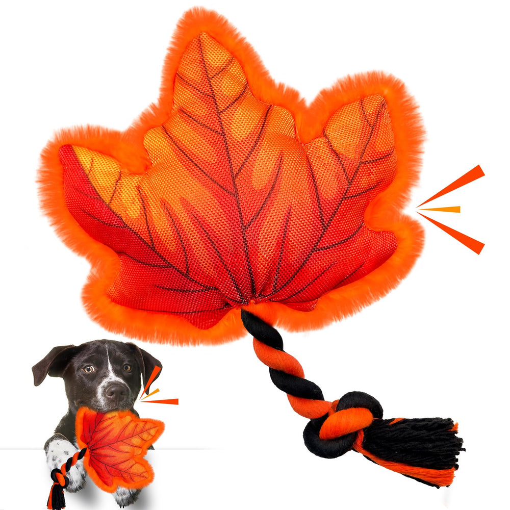 Lepawit maple leaf fall dog toy for small-to-medium dogs, seasonal playtime fun.