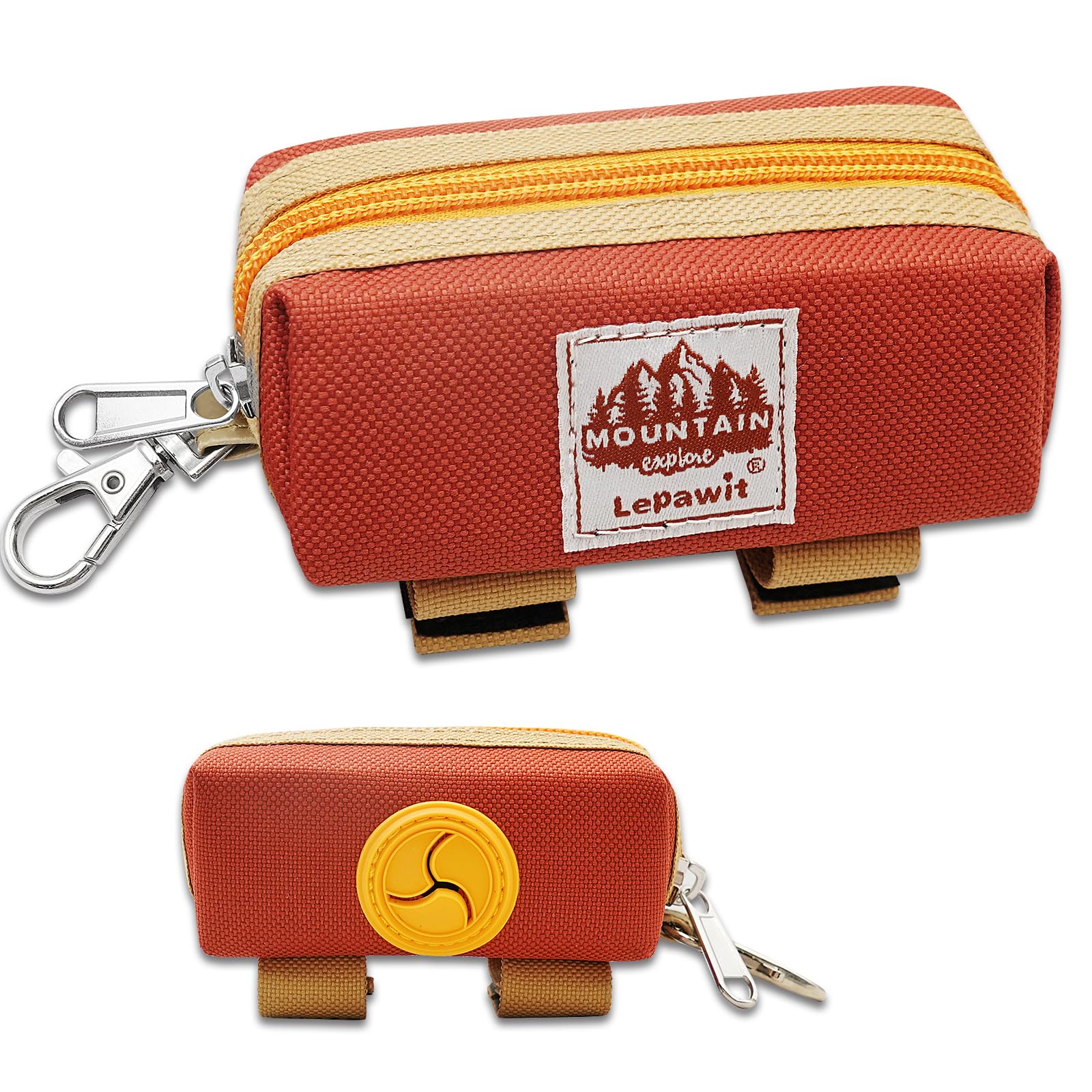 Lepawit dog poop bag holder canvas zippered closeup demonstrates sturdy design for on-the-go cleanup.