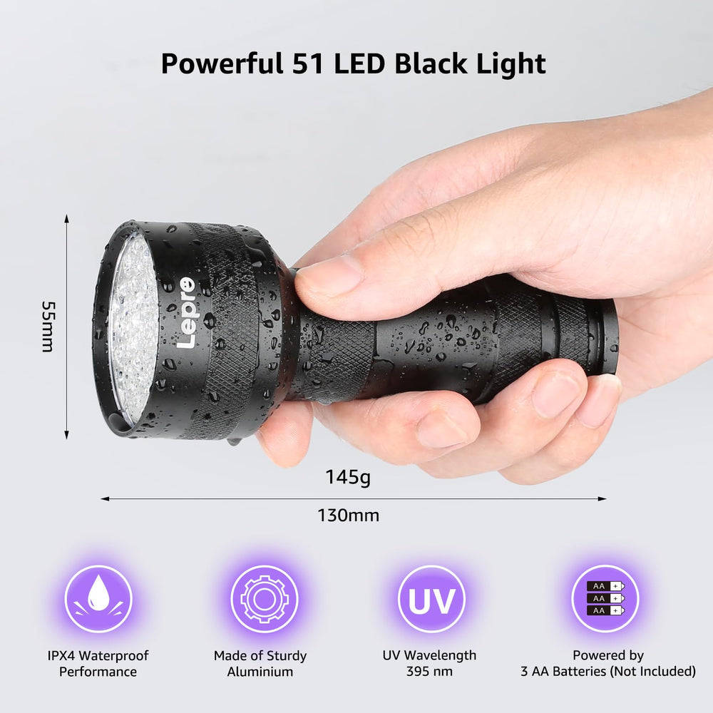 Lepro 51 LEDs UV light handheld aluminum body with textured grip