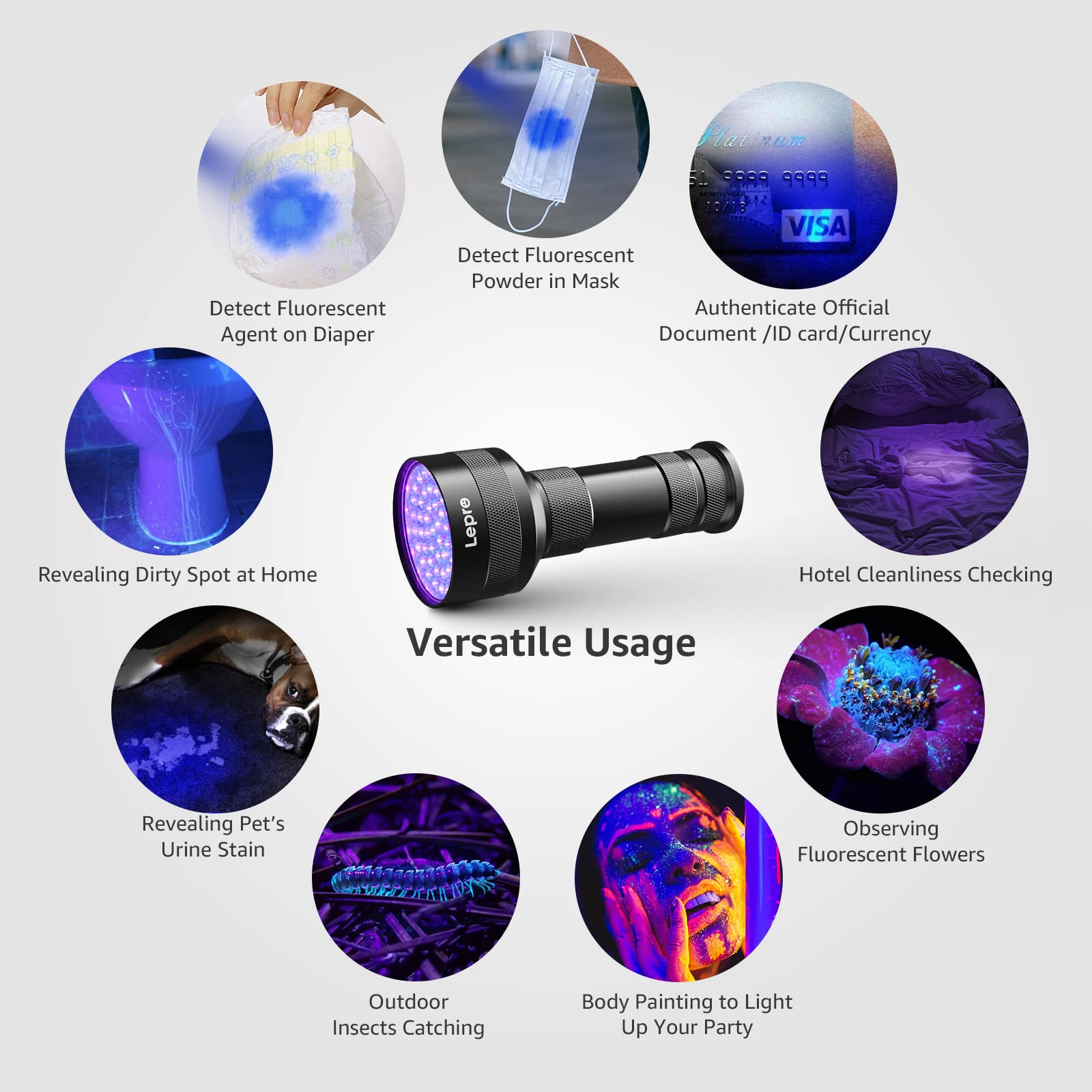 Lepro 51 LEDs UV light handheld compact travel design for quick checks