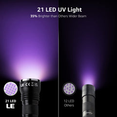 Lepro UV flashlight with LEDs illuminated showing brightness