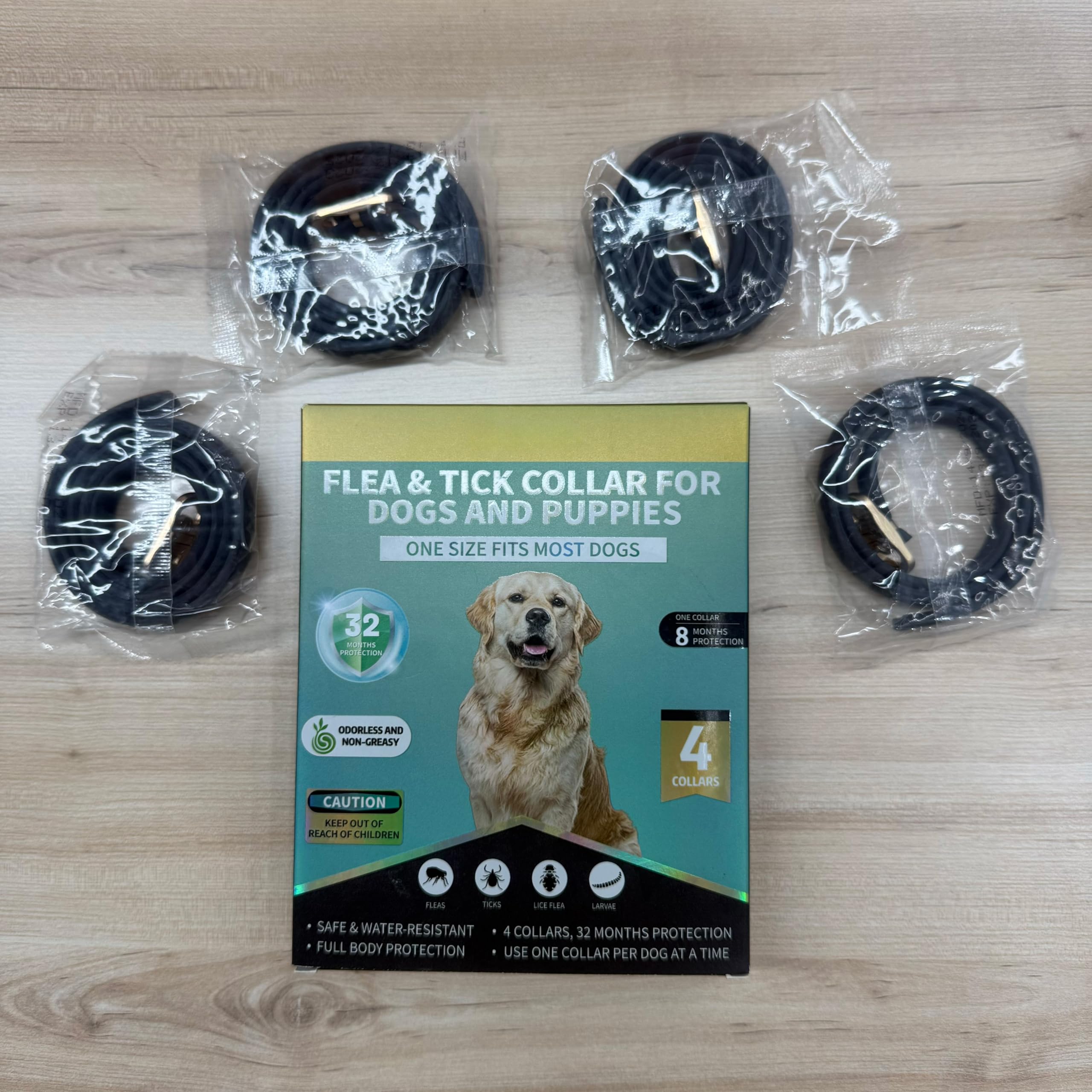 Lerqua flea collar four-pack clasp close-up shows secure, easy fastening.