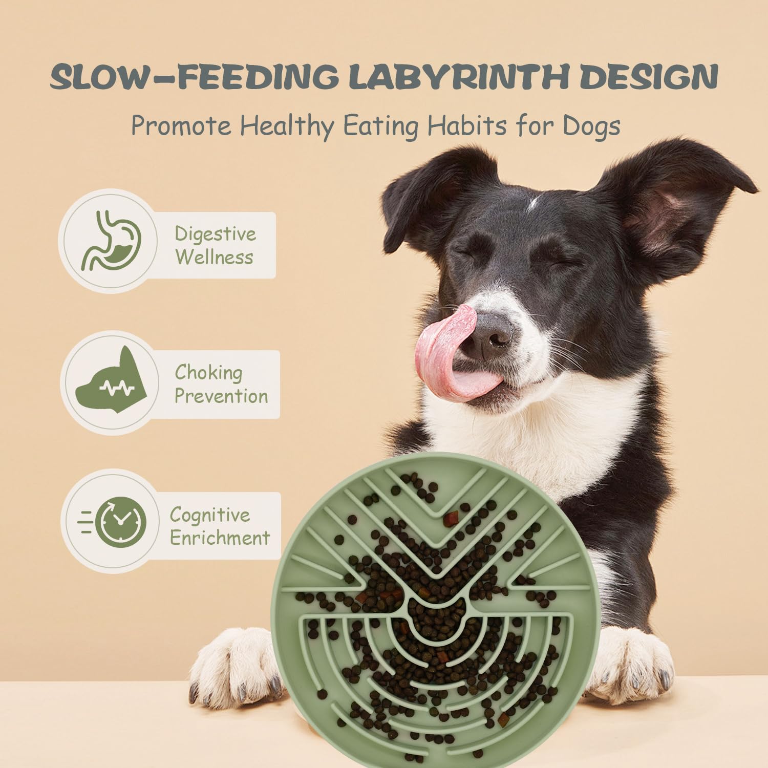 Lesipee slow feeder cat bowl grey-green versatile for puppies and cats during meals
