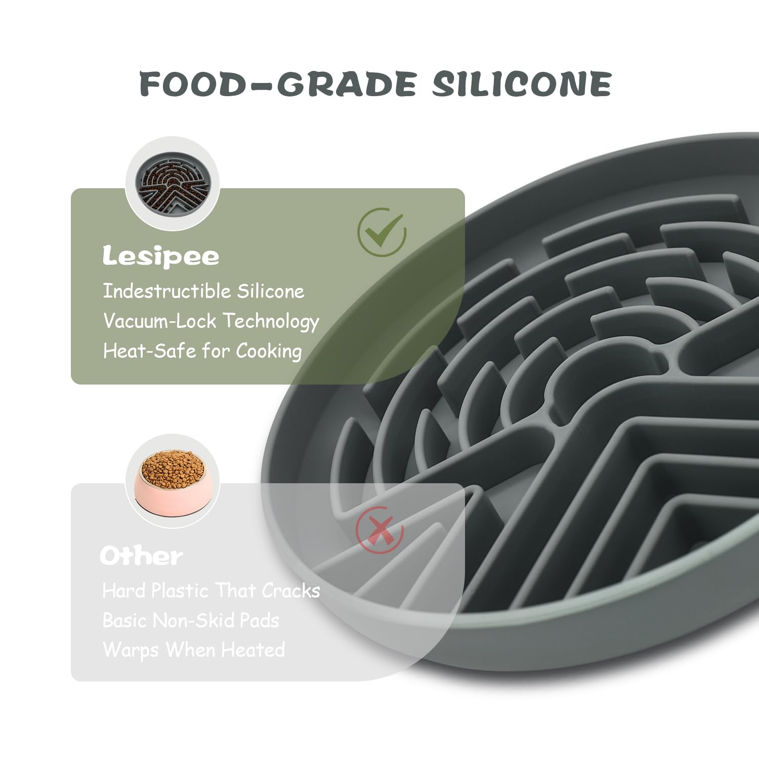 Lesipee slow feeder silicone bowl is dishwasher safe for easy cleaning.