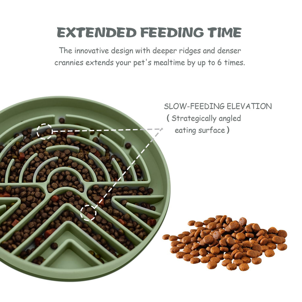 Lesipee slow feeder dog bowl suction base in action prevents tipping during meals