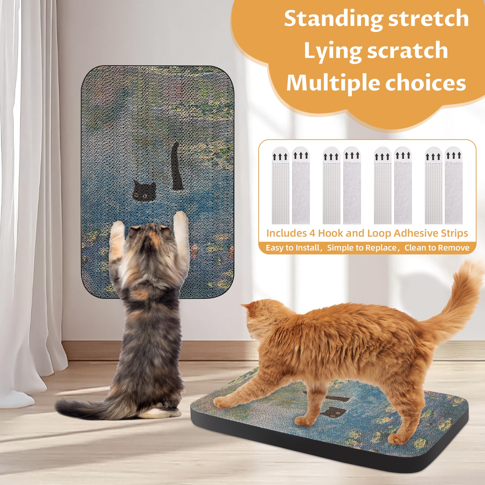 Lesissmer Art Cat Scratcher Water Lily Pond sample focuses on durable cardboard for lasting use