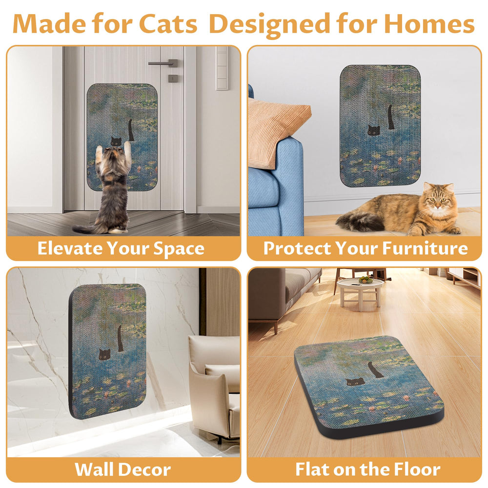 Lesissmer Art Cat Scratcher Wall-Mount Water Lily Pond illustration invites stretching and relaxation