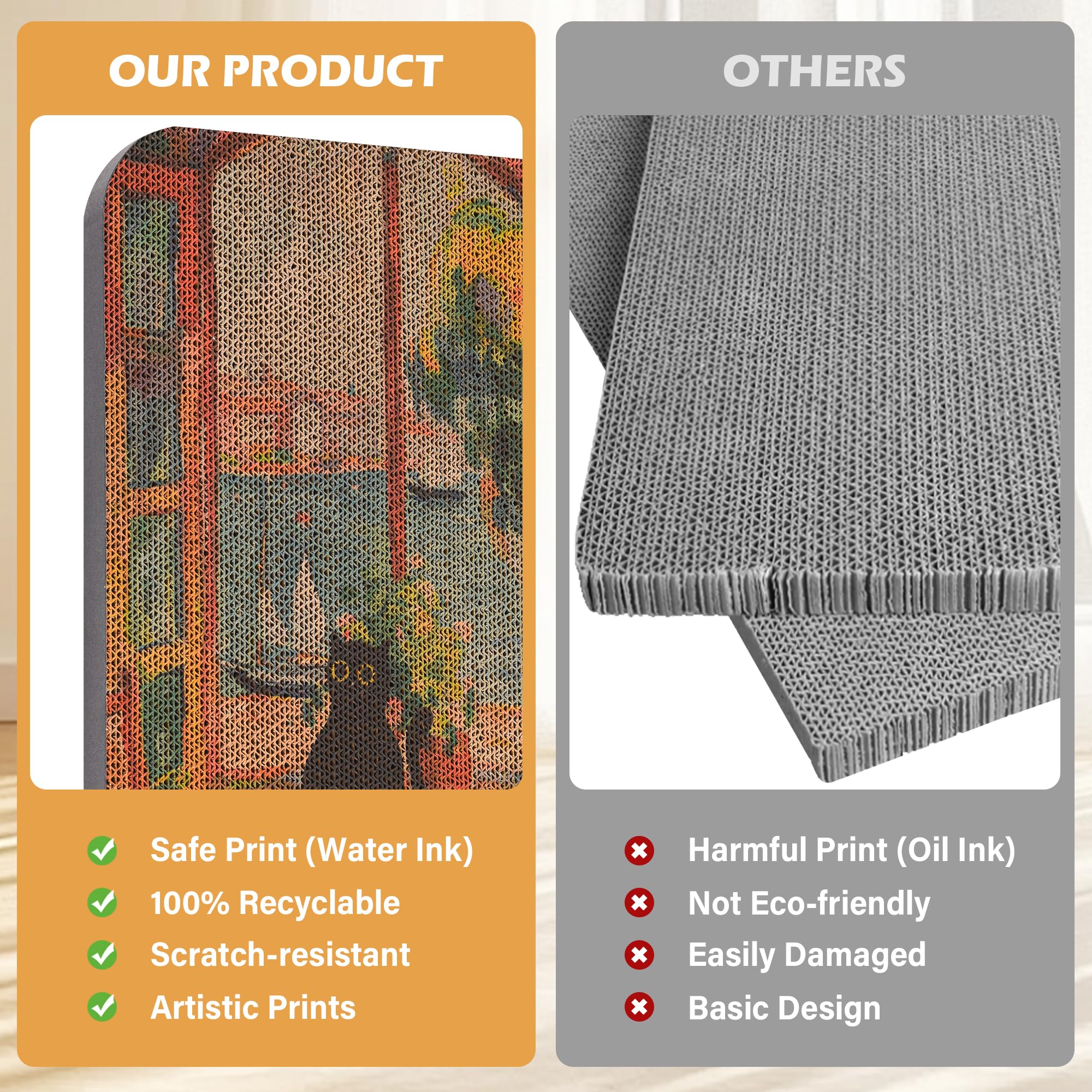 Lesissmer cat scratcher cat-stretching design encourages natural scratching.