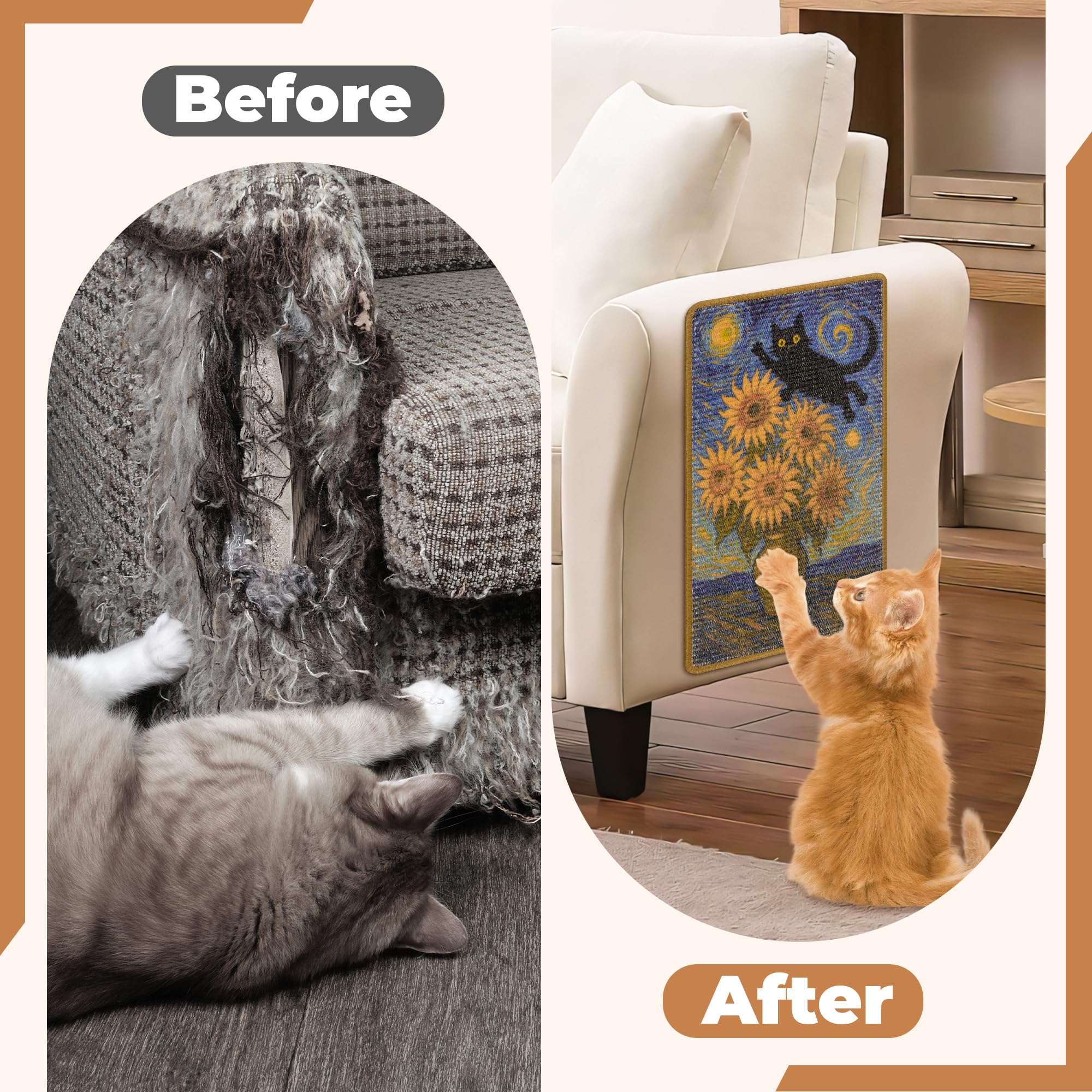 lesissmer sisal cat scratcher mat anti-slip back prevents movement