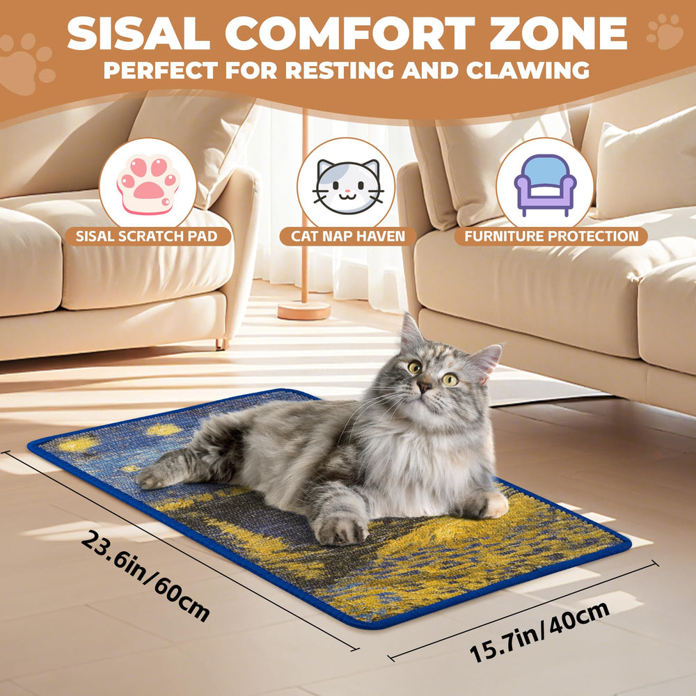 Lesissmer Sisal Cat Scratcher Mat on floor demonstrates space-saving freestanding scratching option.