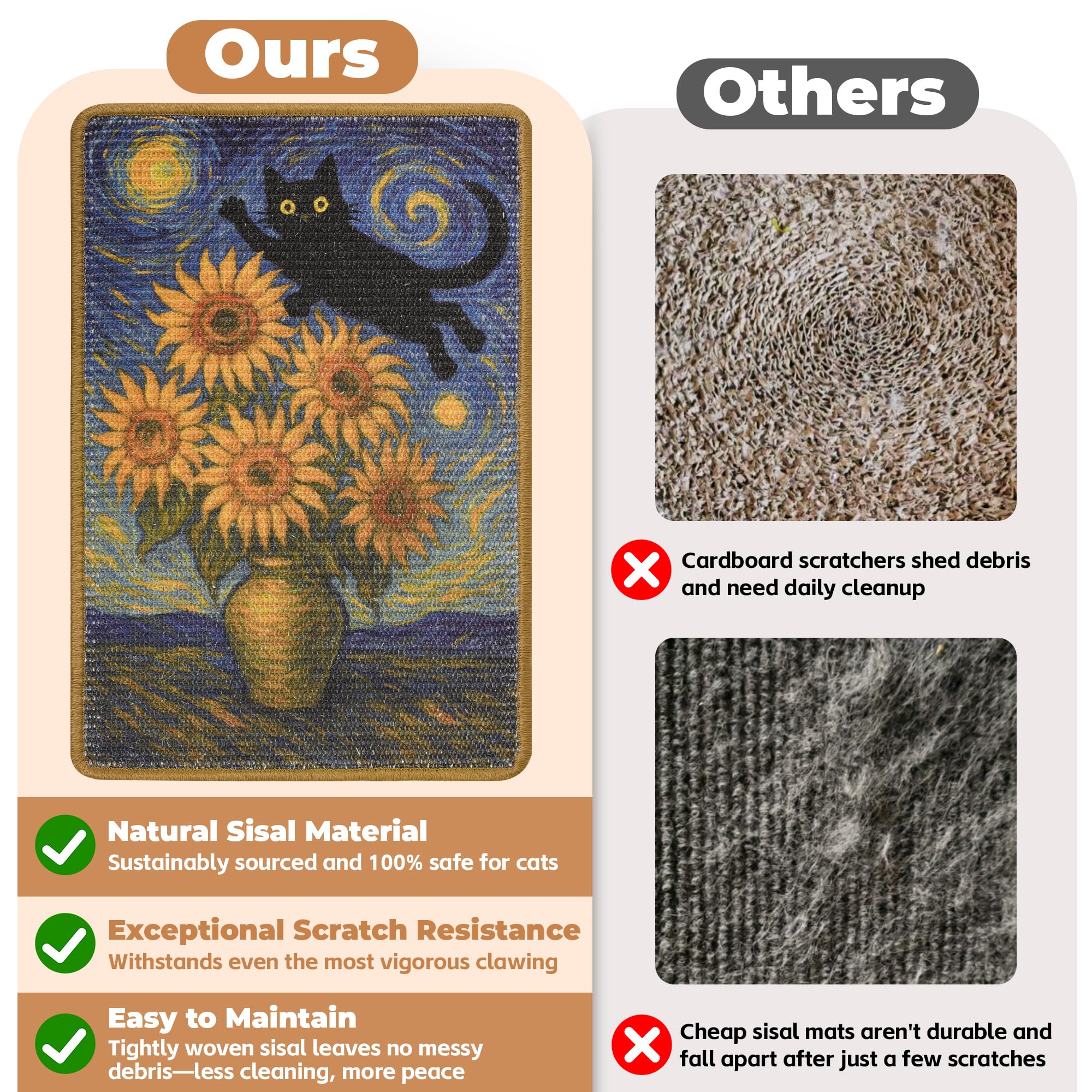 lesissmer sisal cat scratcher mat closeup highlights durable natural fibers