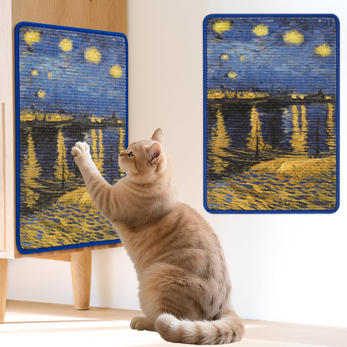 Lesissmer Sisal Cat Scratcher Mat Starry River wall-mounted shows durable natural sisal fibers for scratching.