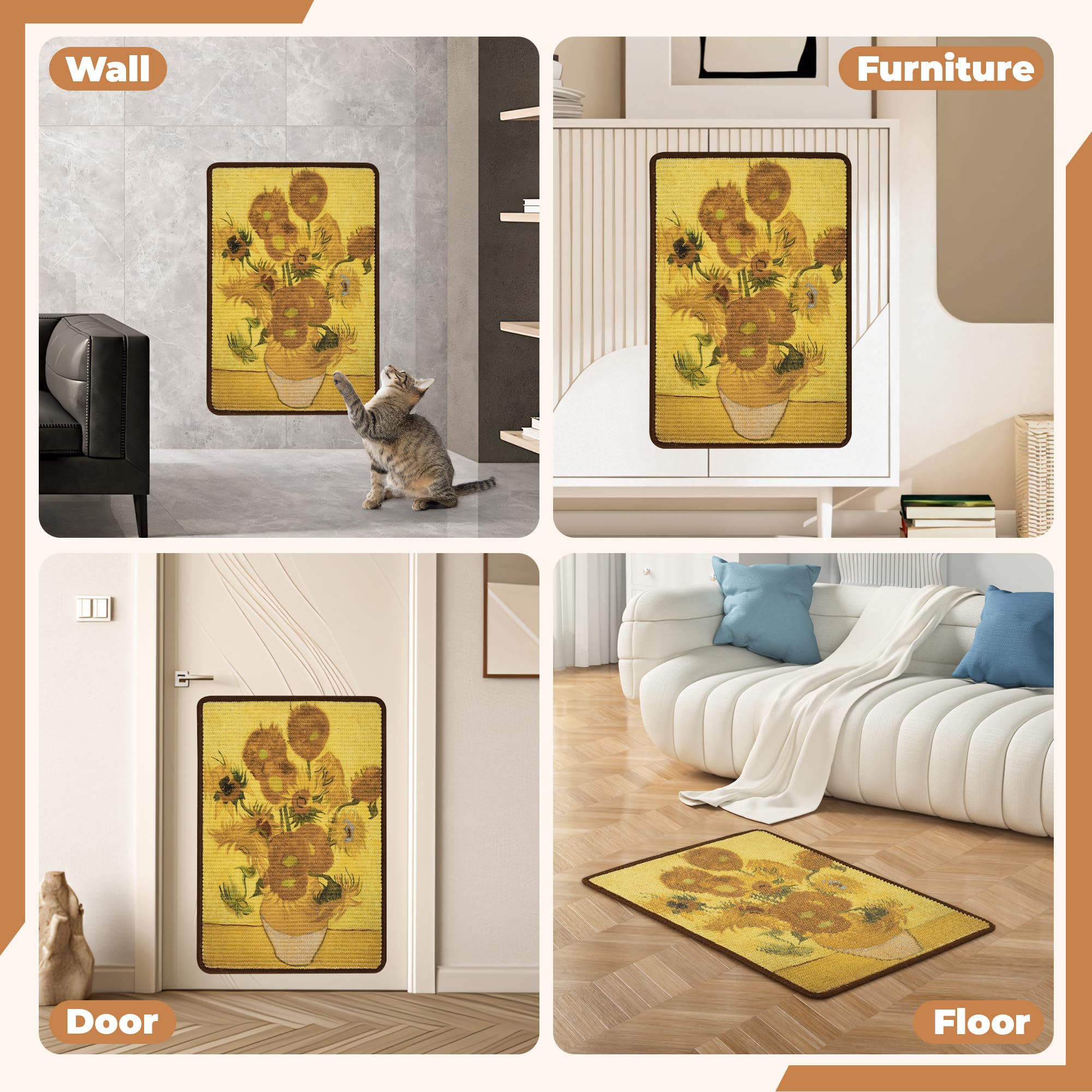 Lesissmer sisal cat scratcher mat wall installation demo emphasizes no-drill setup.