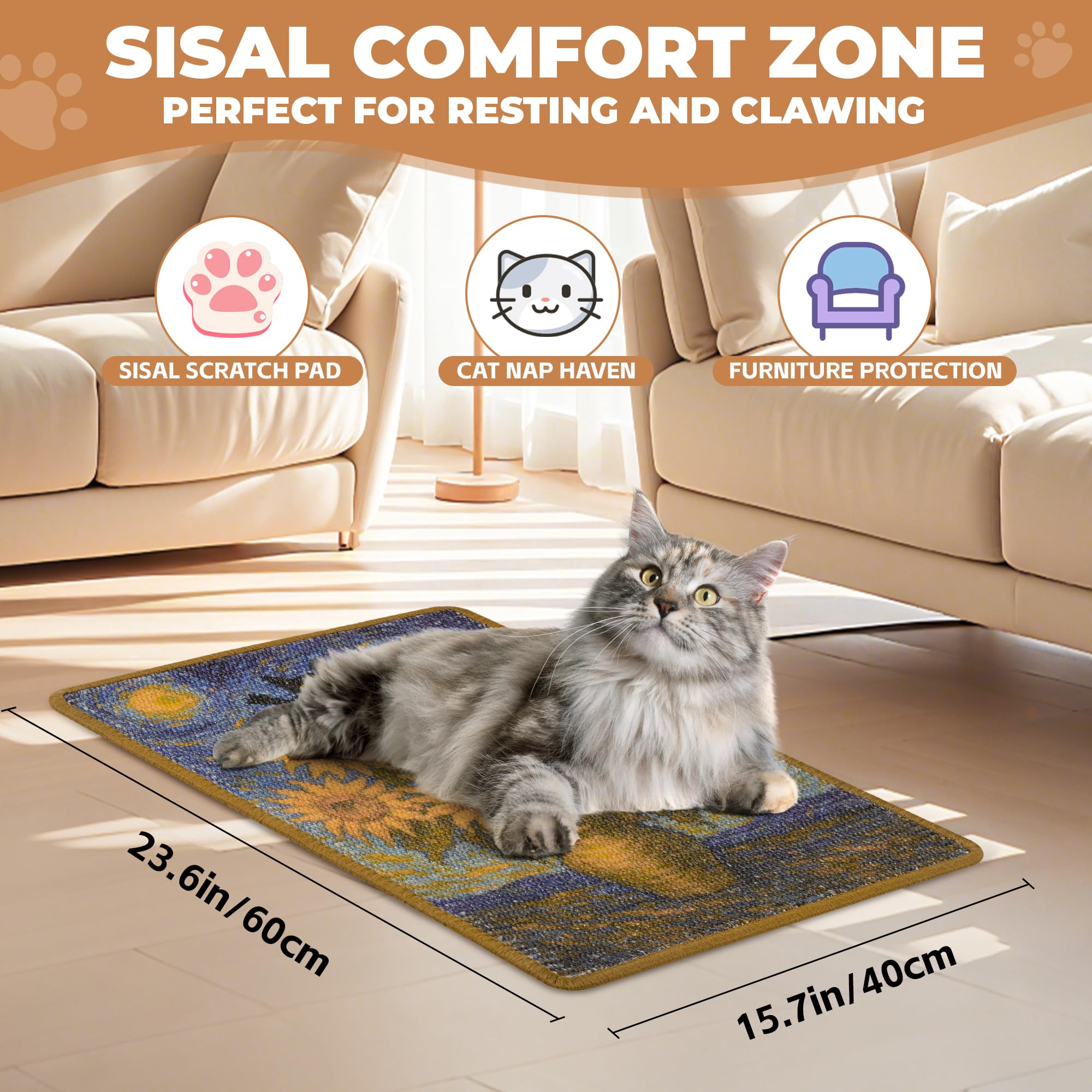 lesissmer sisal cat scratcher mat wall-mounted demonstrates space-saving solution for apartments