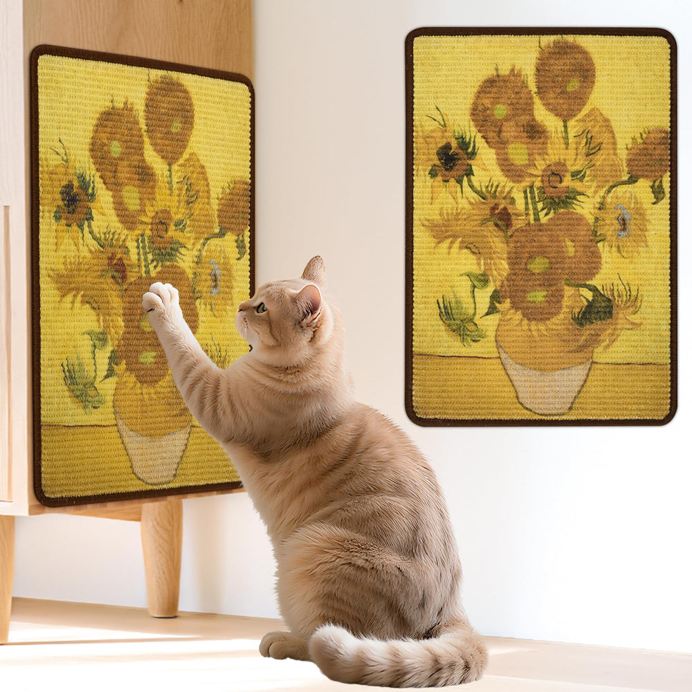 Lesissmer sisal cat scratcher mat wall-mounted setup protects furniture while blending with decor.