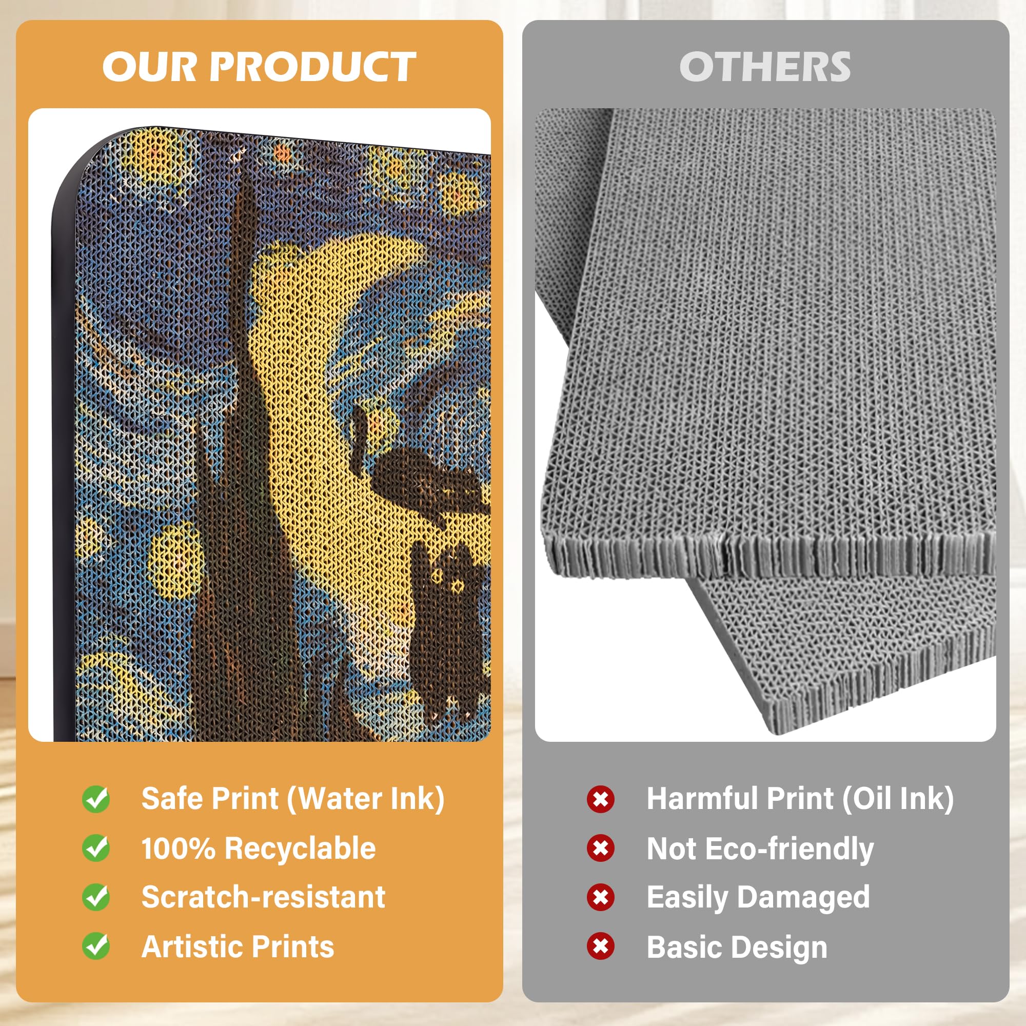 Lesissmer water-based ink print on cardboard scratching board