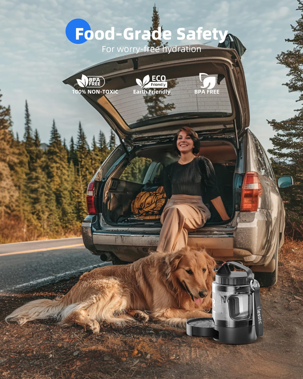 lesotc dog travel water bottle wide-mouth opening allows ice and quick refills