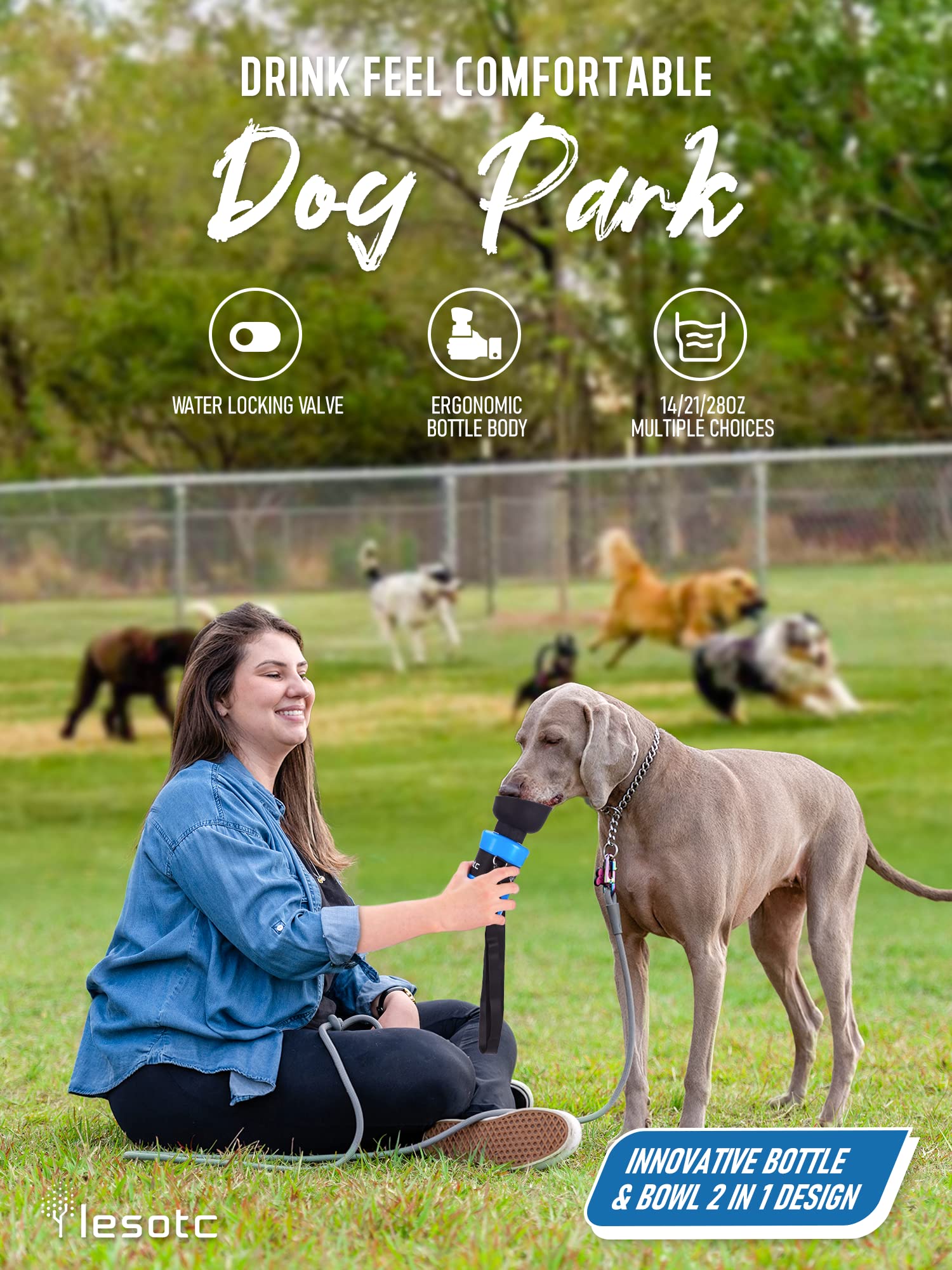 lesotc dog water bottle carabiner attached for versatile on-the-go use.