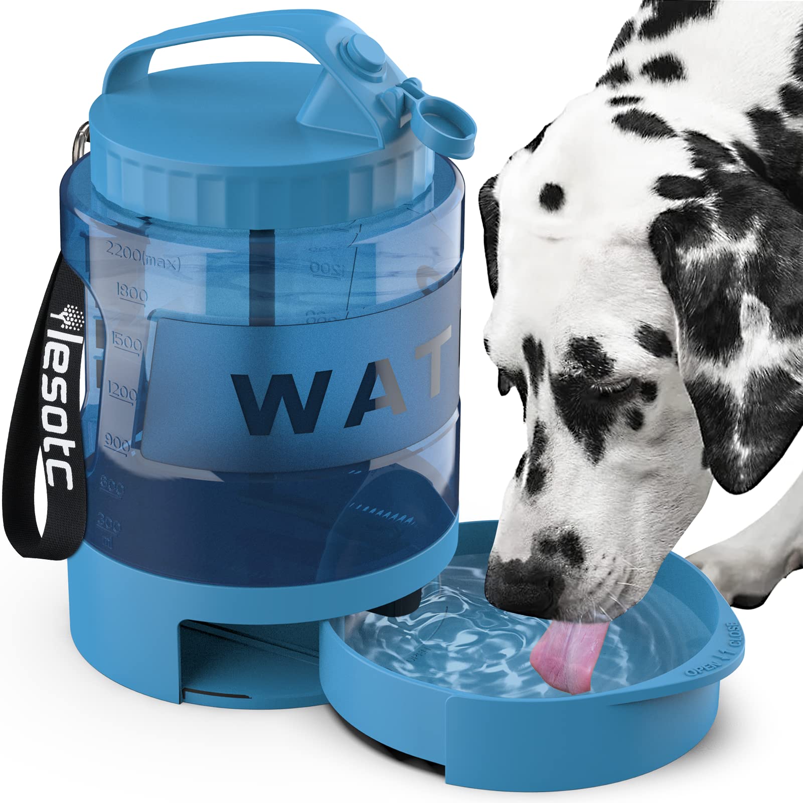 lesotc dog water bowl dispenser 77oz front view highlights large capacity for outdoor trips