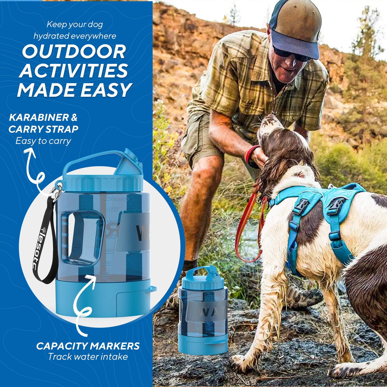 lesotc dog water bowl dispenser 77oz open bowl demonstrates convenient drinking on hikes