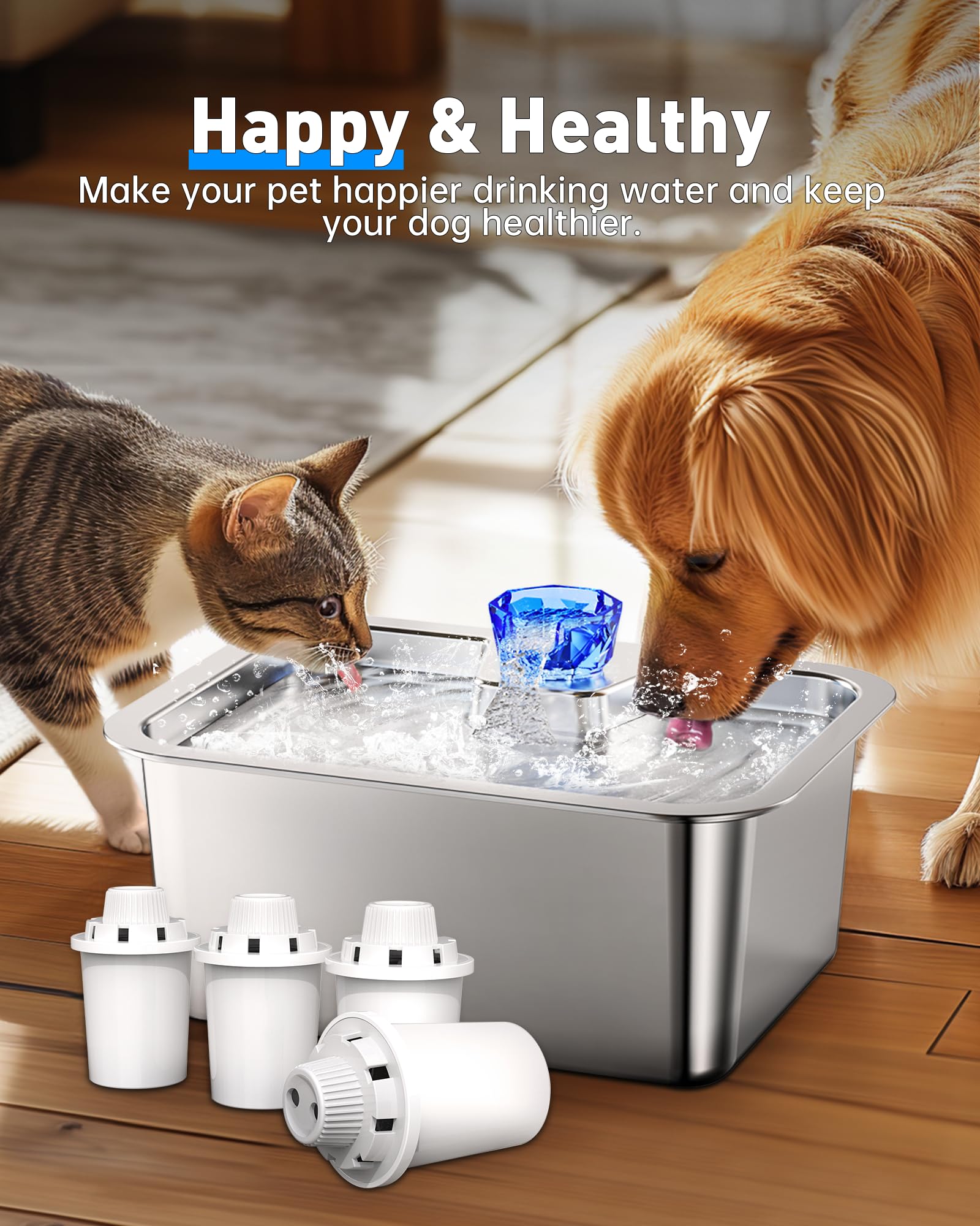 Lesotc large dogs enjoying hydration scene with clear looking water.