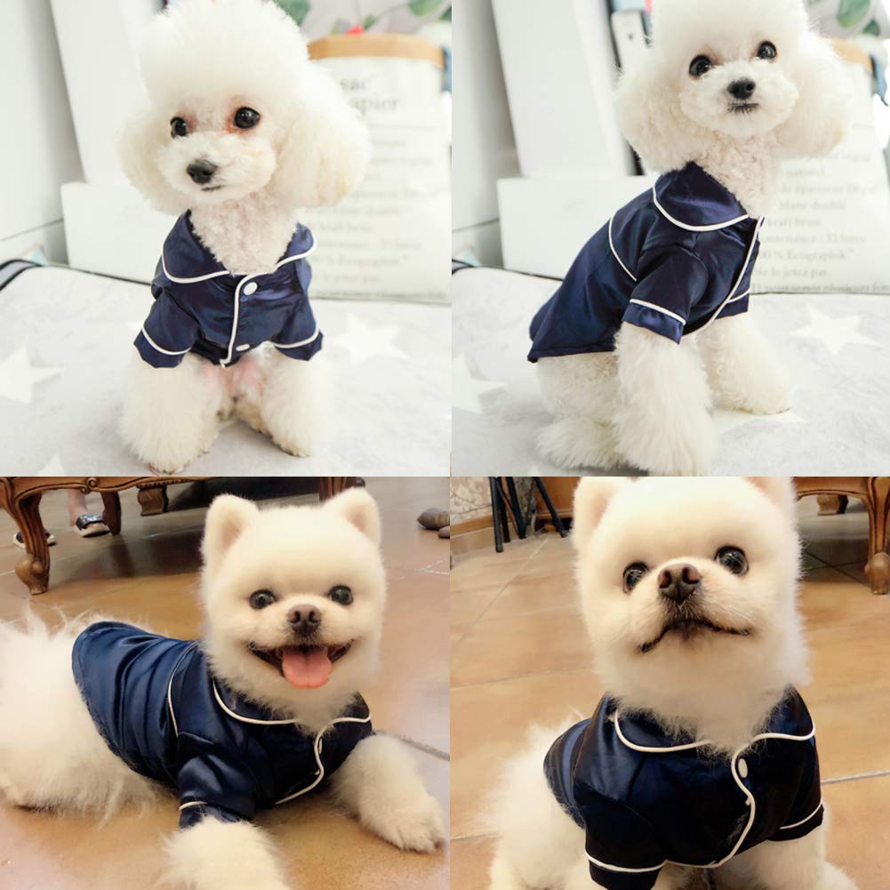 Lifeunion blue-pajamas on-dog-model highlights comfortable sleepwear for home and photos.