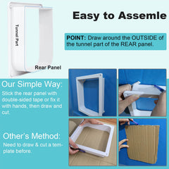 Lessmon cat door flap-closeup emphasizes clear flap and tight seal for odor control.