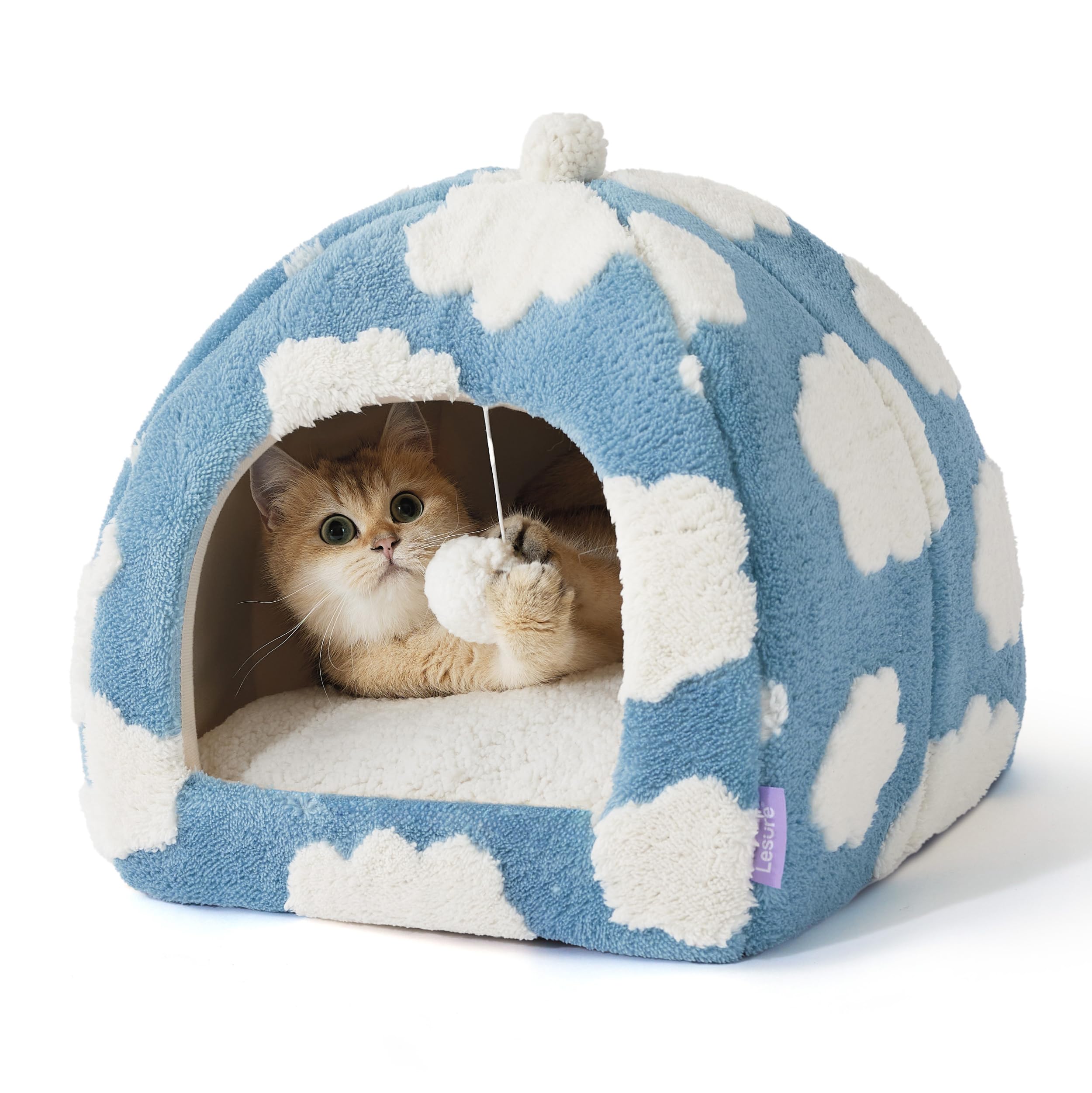 LE SURE 2in1 cat cave blue offers a cozy hideaway for kittens and small cats.