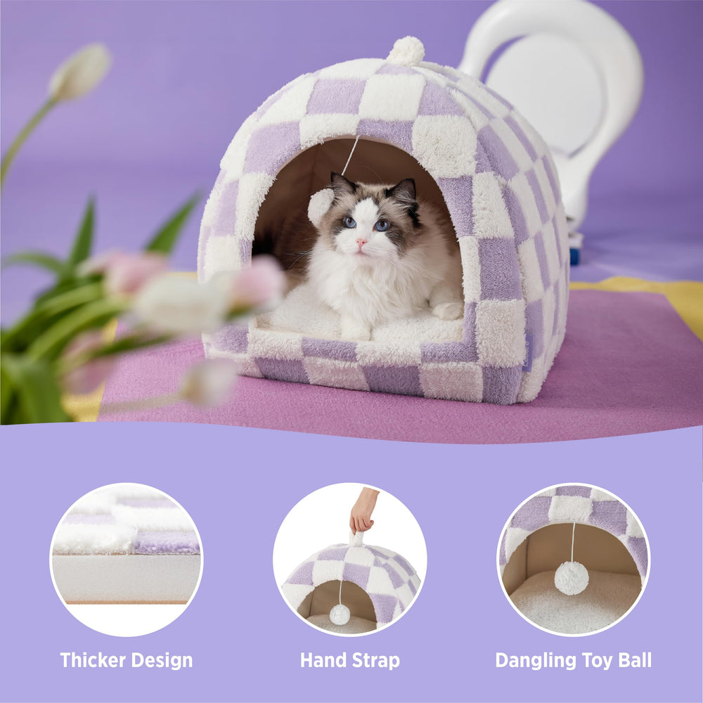 LE SURE cat bed dangling toy highlights playful enrichment at entry