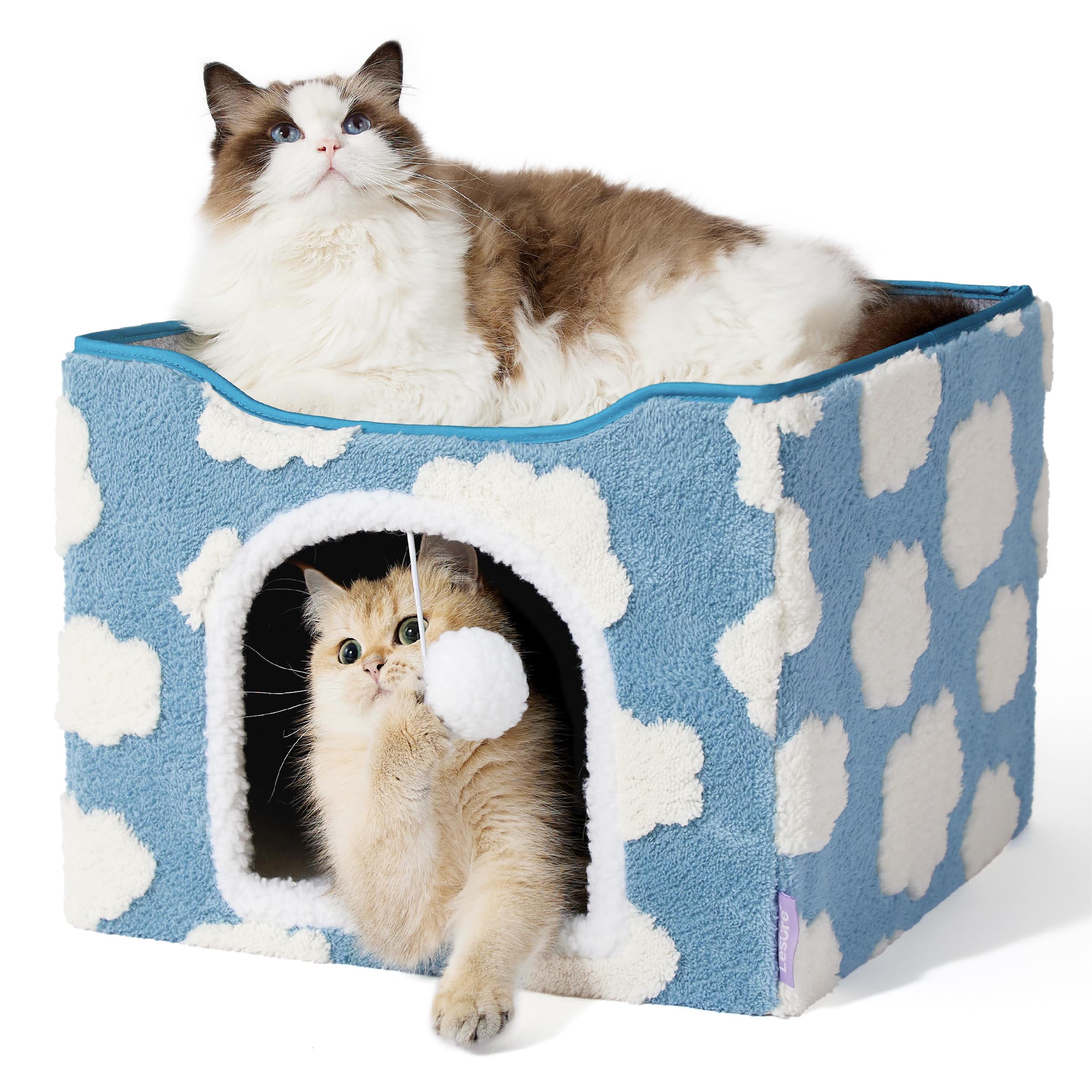 LE SURE cat cave 17in blue front view offers a quiet retreat for cats