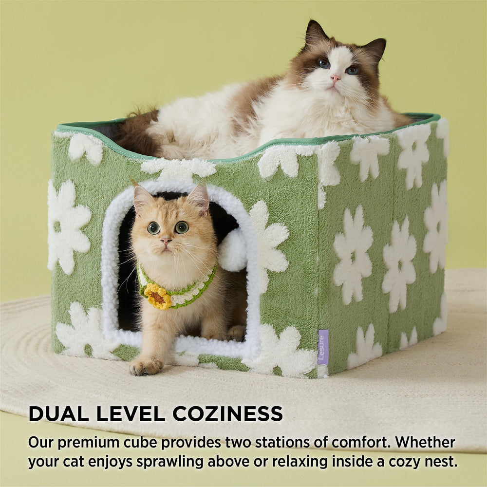 LE SURE cat cave entrance close-up highlights private hideaway for naps.