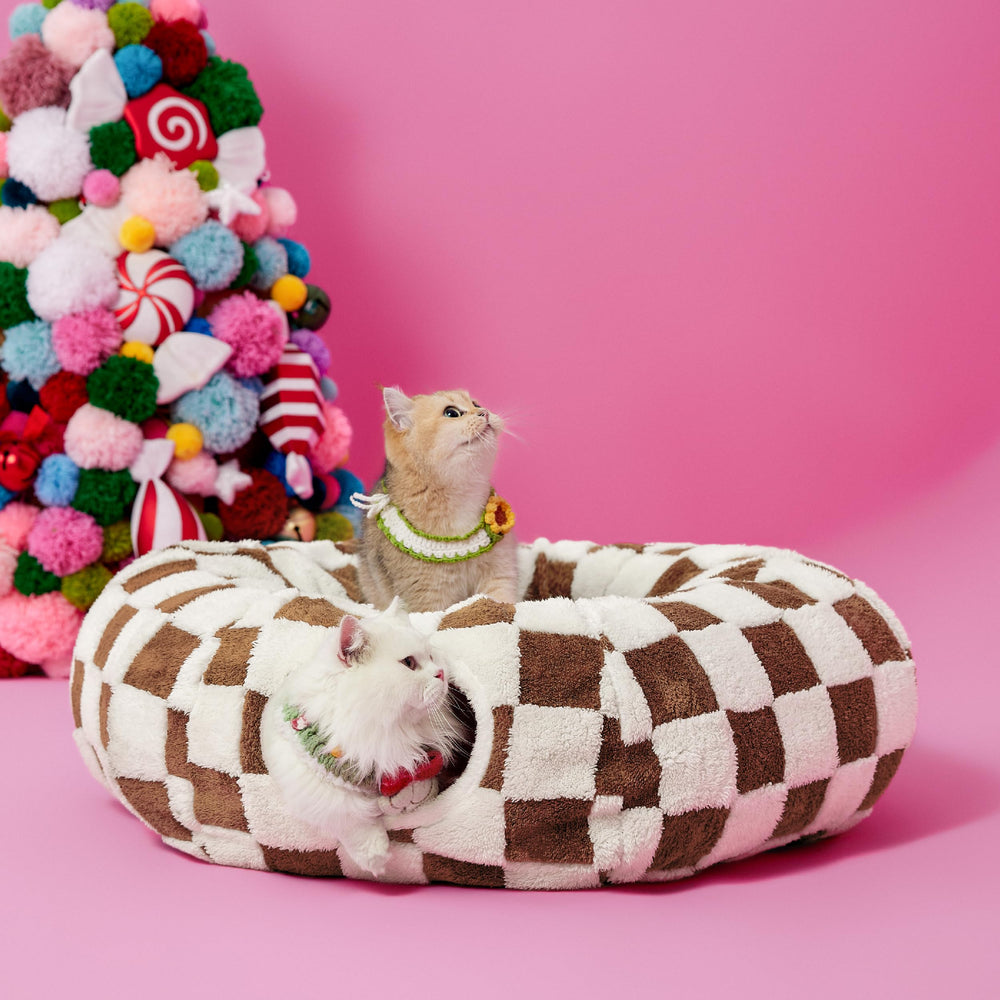 LE SURE Lesure cat tunnel bed brown checks pattern fits decor.