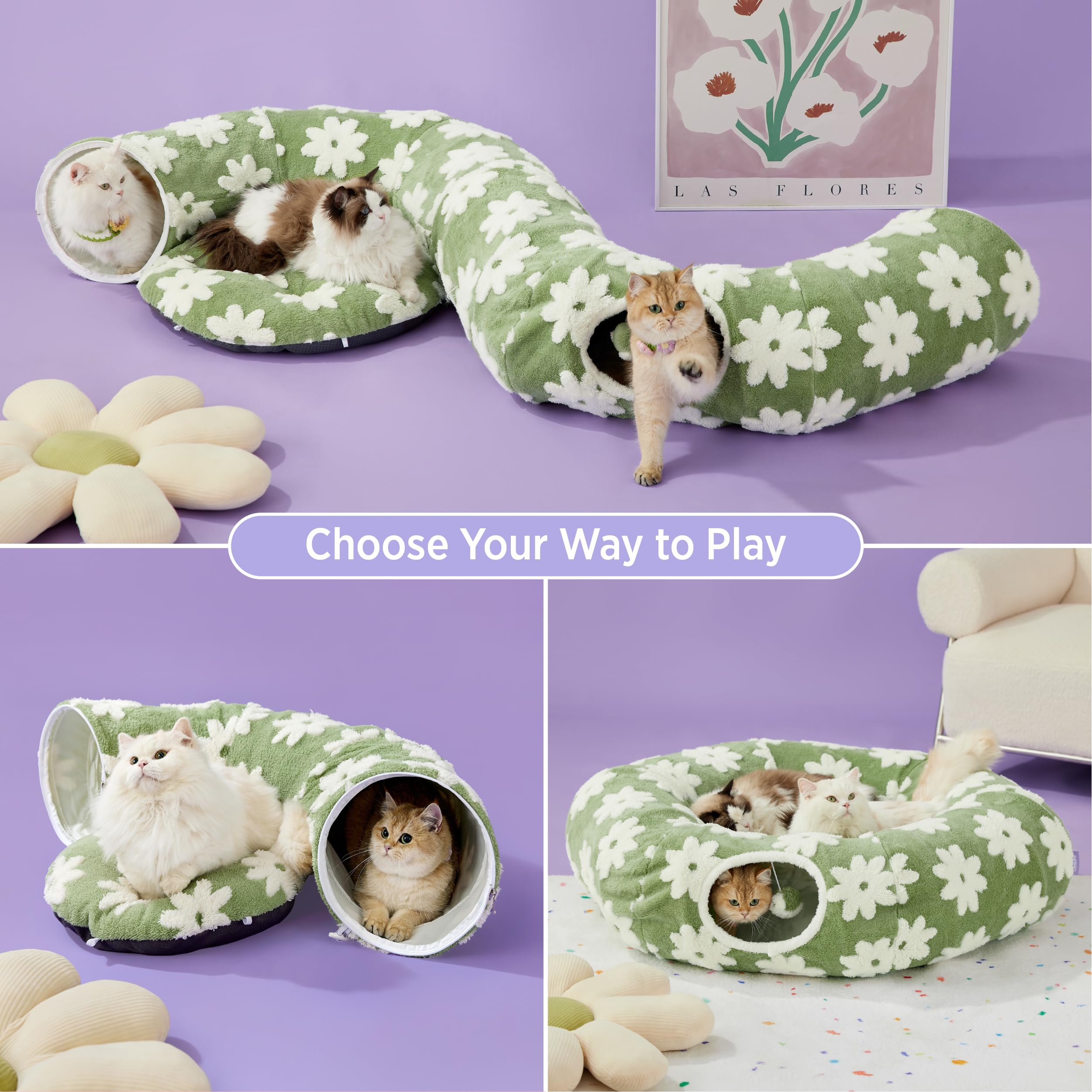 Lesure cat tunnel bed circle interaction shows versatile play and secure hideaway for cats.