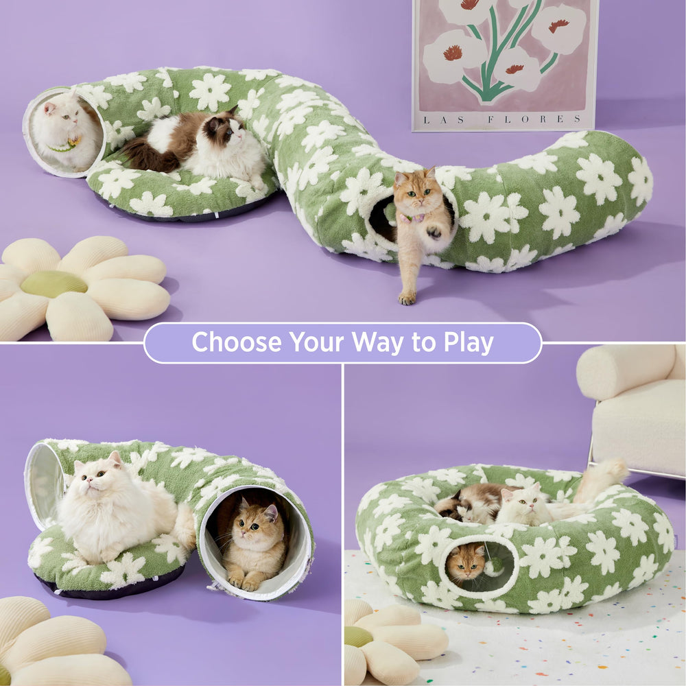 Lesure cat tunnel bed circle interaction shows versatile play and secure hideaway for cats.