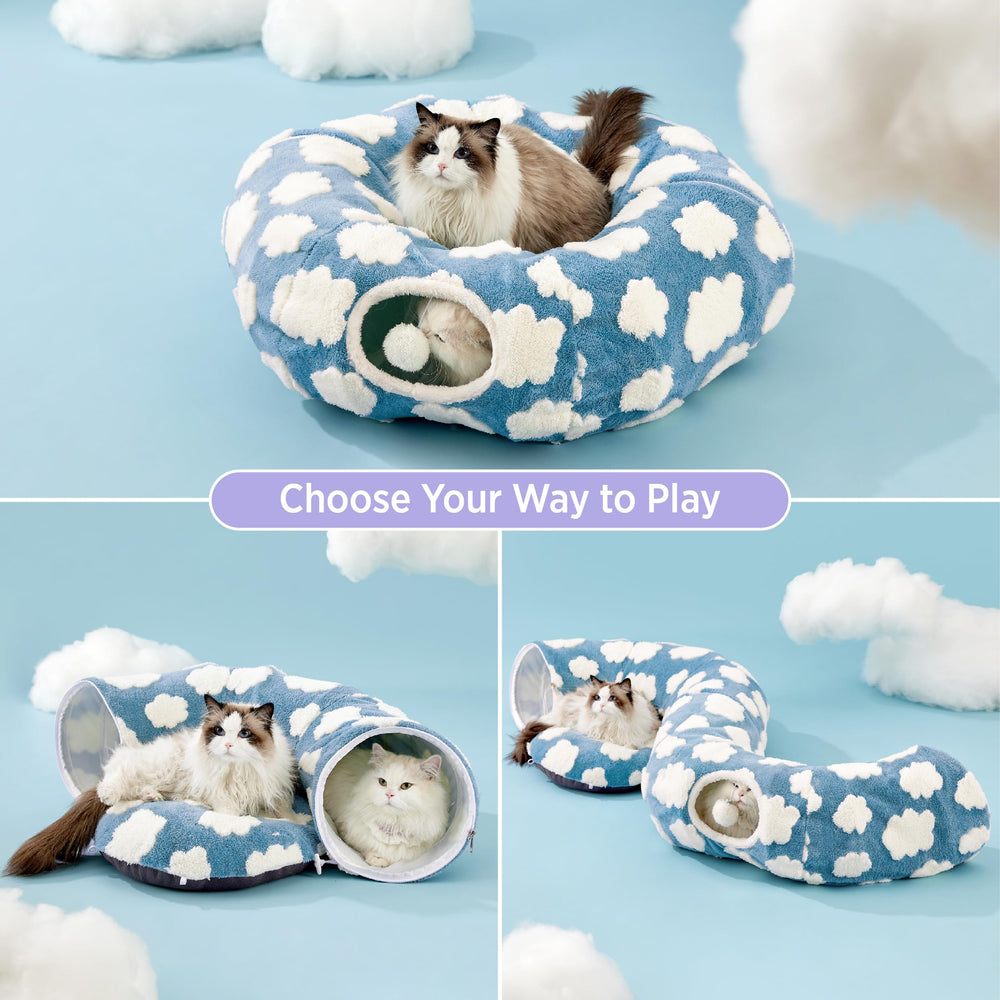 LE SURE Lesure cat tunnel bed circle layout highlights versatile hide-and-play space.