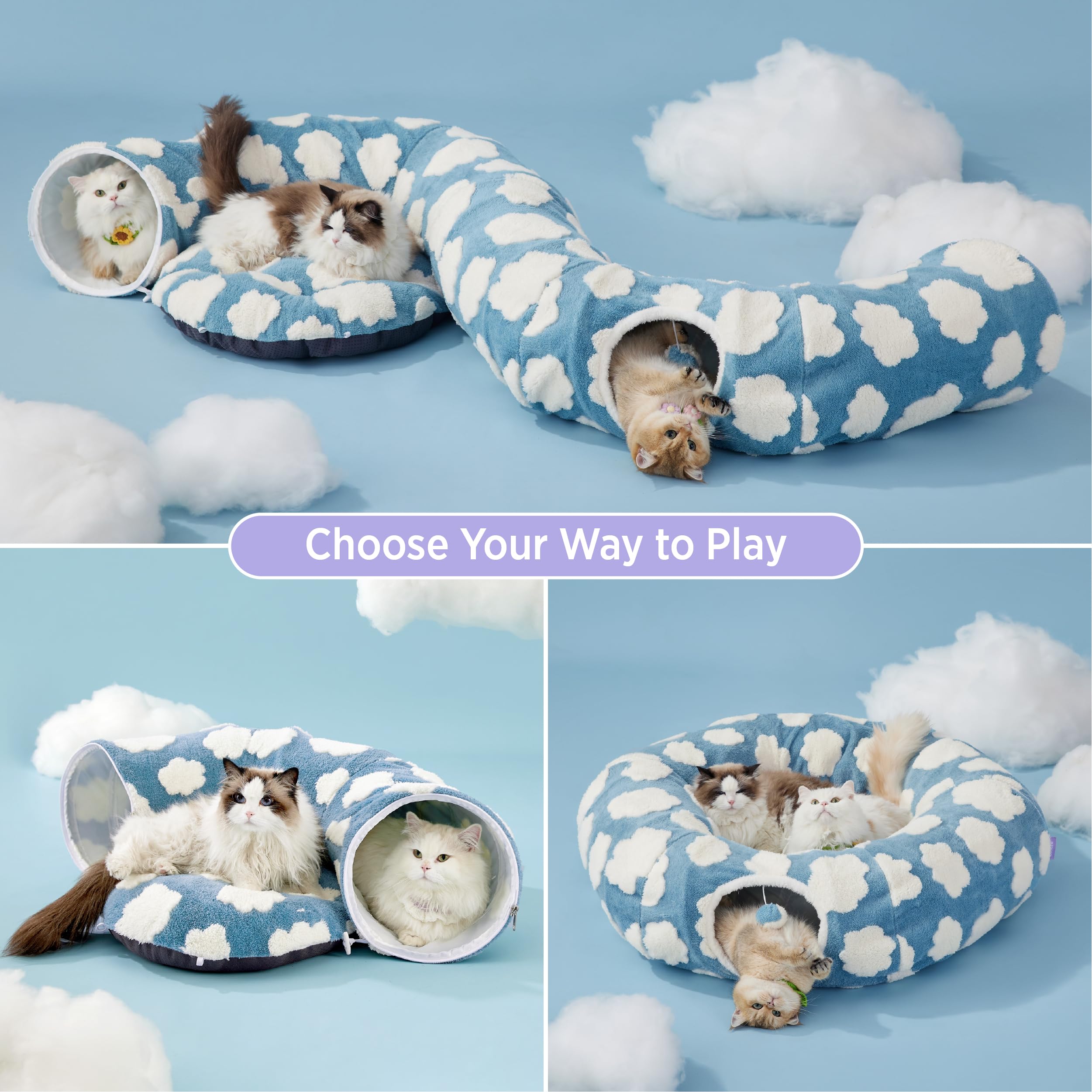 Lesure cat tunnel bed interior layout highlights hidden play space and cozy resting nook.