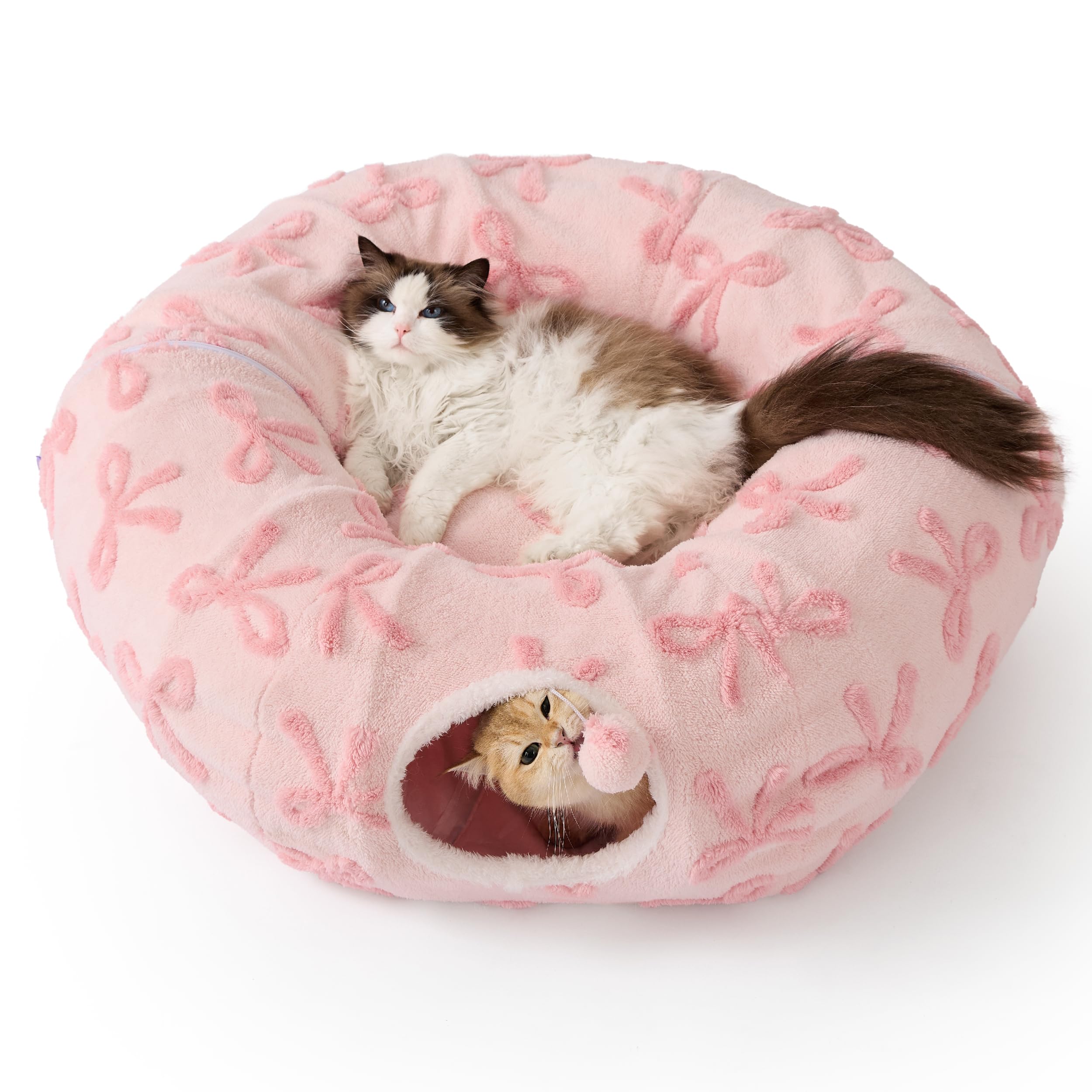 LE SURE cat tunnel bed pink-taffy pattern adds stylish, inviting appeal.