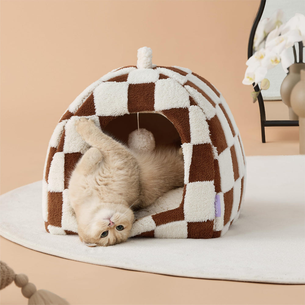 LE SURE Lesure cave bed interior cushion Sherpa view offers warm, inviting napping spot.