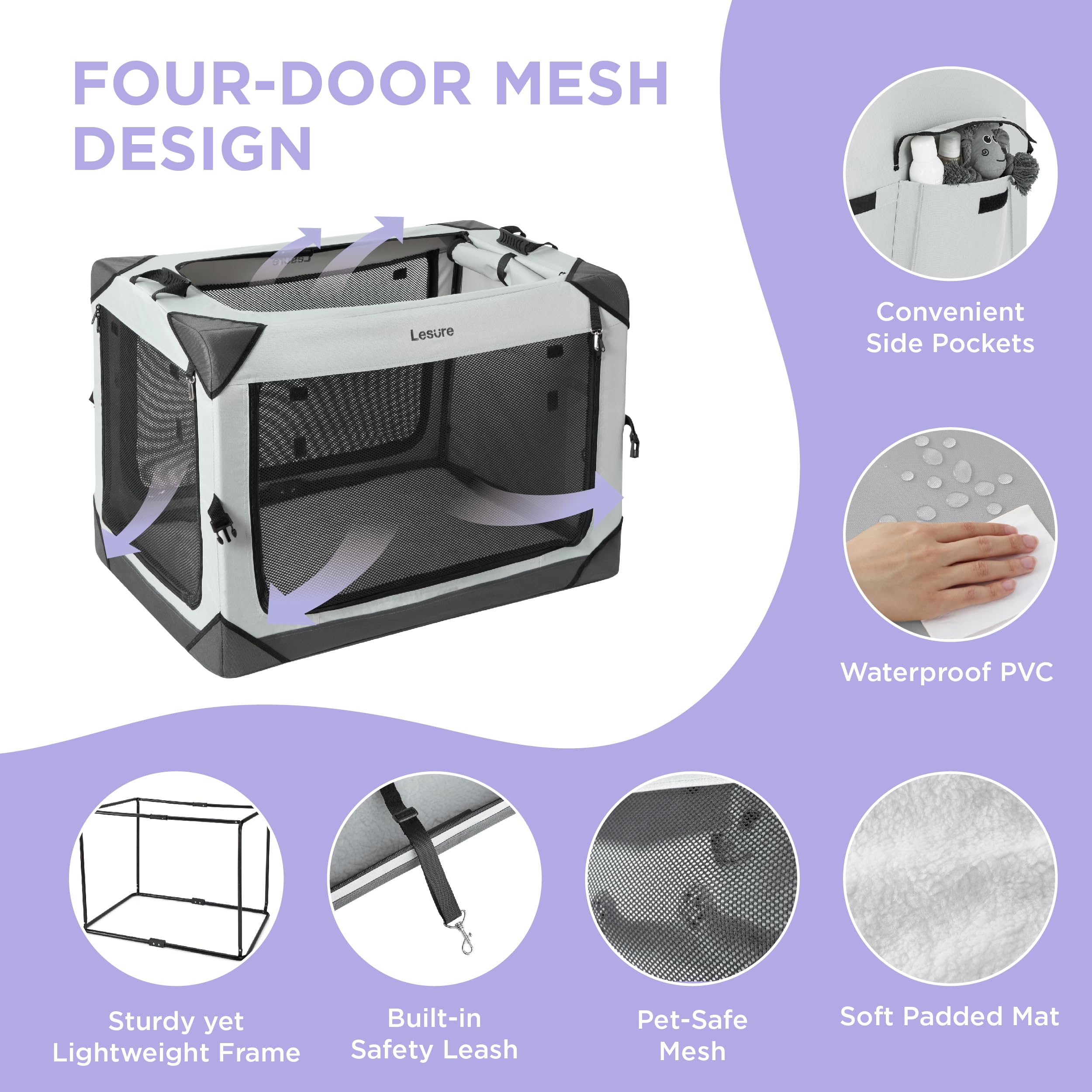 LE SURE Lesure collapsible dog crate with mesh windows for visibility and airflow